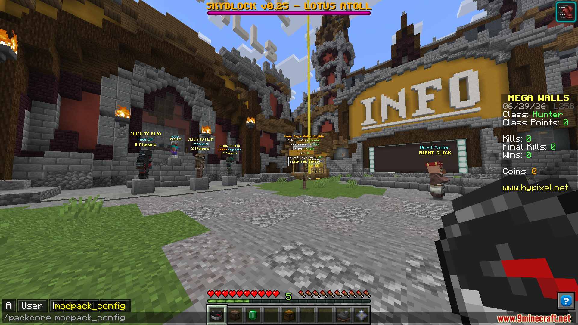 A player stands in a lobby with a chat command displayed