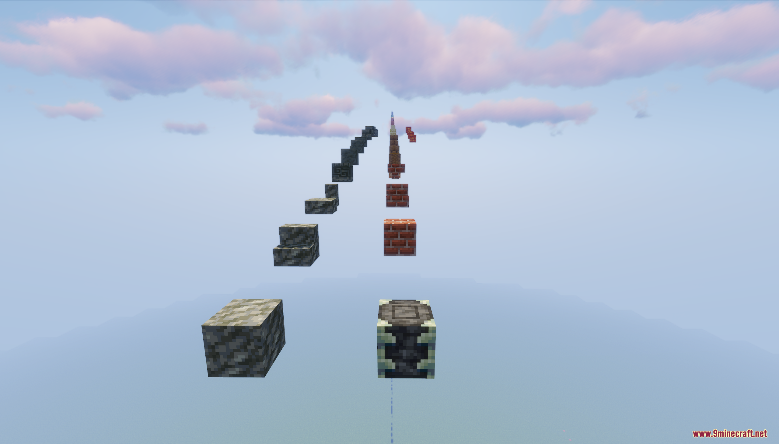 Parkour Blocks Map Screenshot 10 Two parallel paths of floating stone and brick blocks for a parkour course