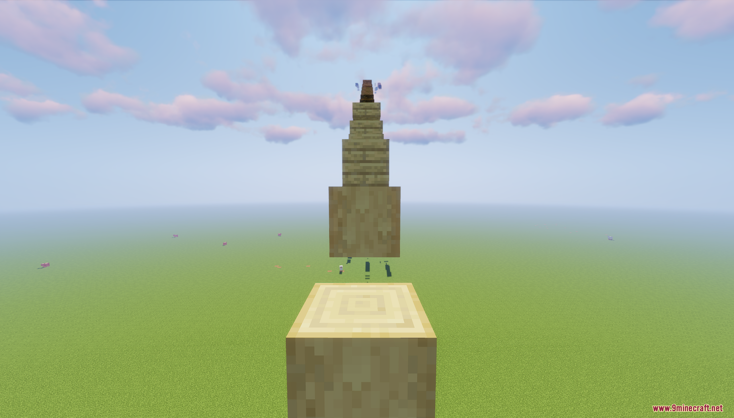 Parkour Blocks Map Screenshot 4 First person view of a player jumping across floating blocks in Minecraft
