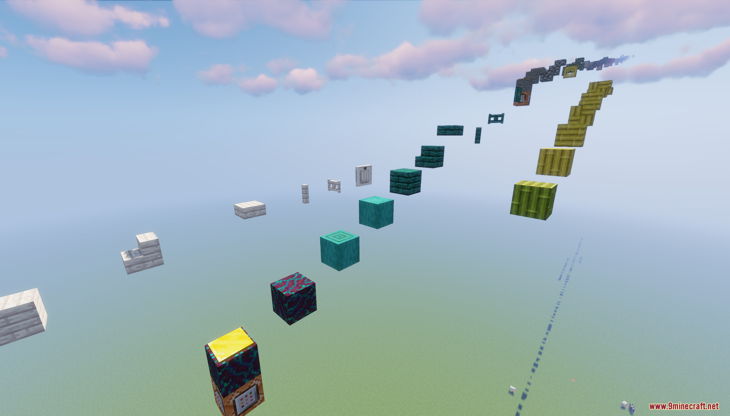 Parkour Blocks Map Screenshot 8 Warped and bamboo blocks arranged as a jumping challenge in the air