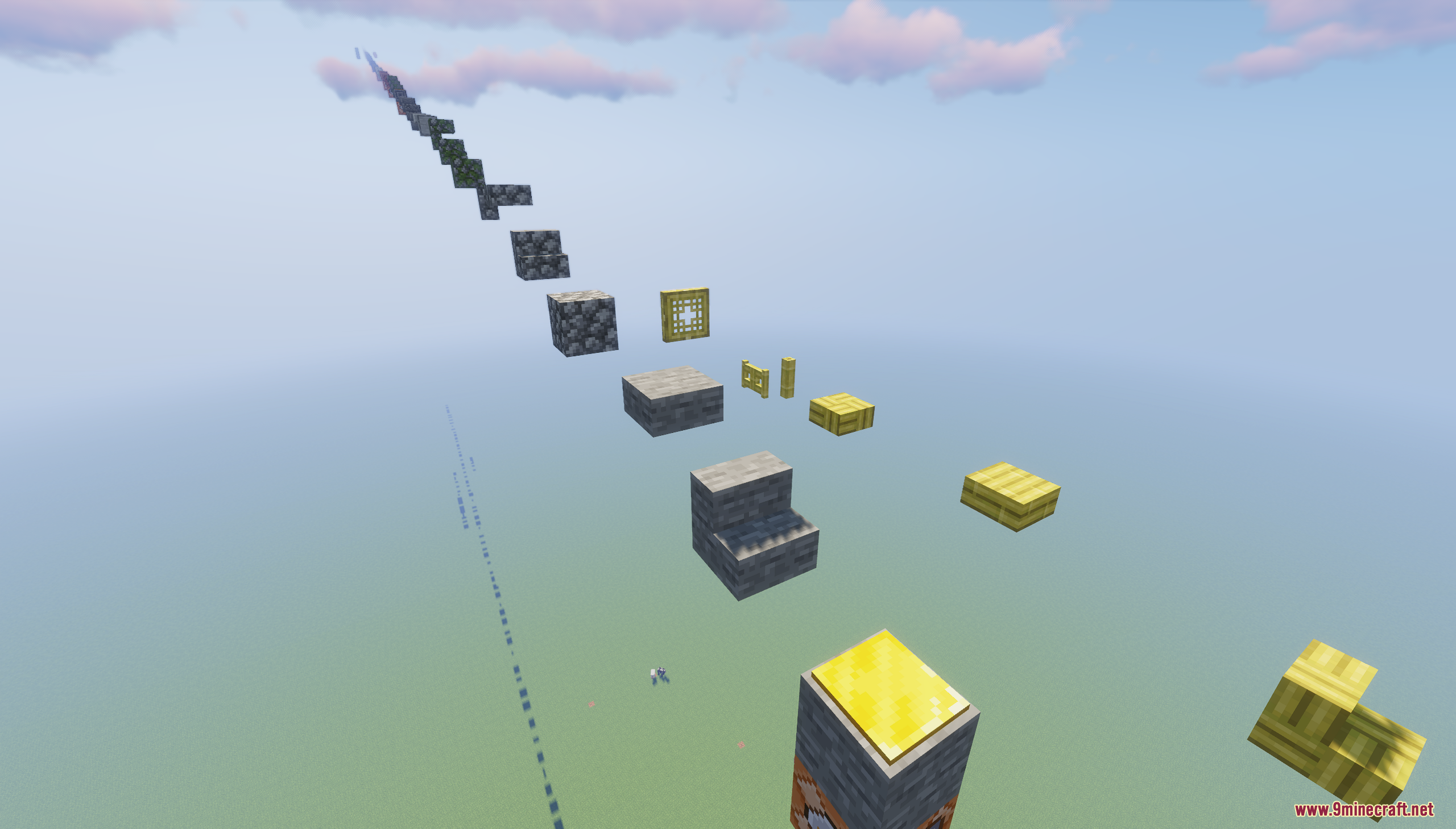 Parkour Blocks Map Screenshot 9 Floating blocks and gold pressure plate checkpoints for a parkour challenge in Minecraft