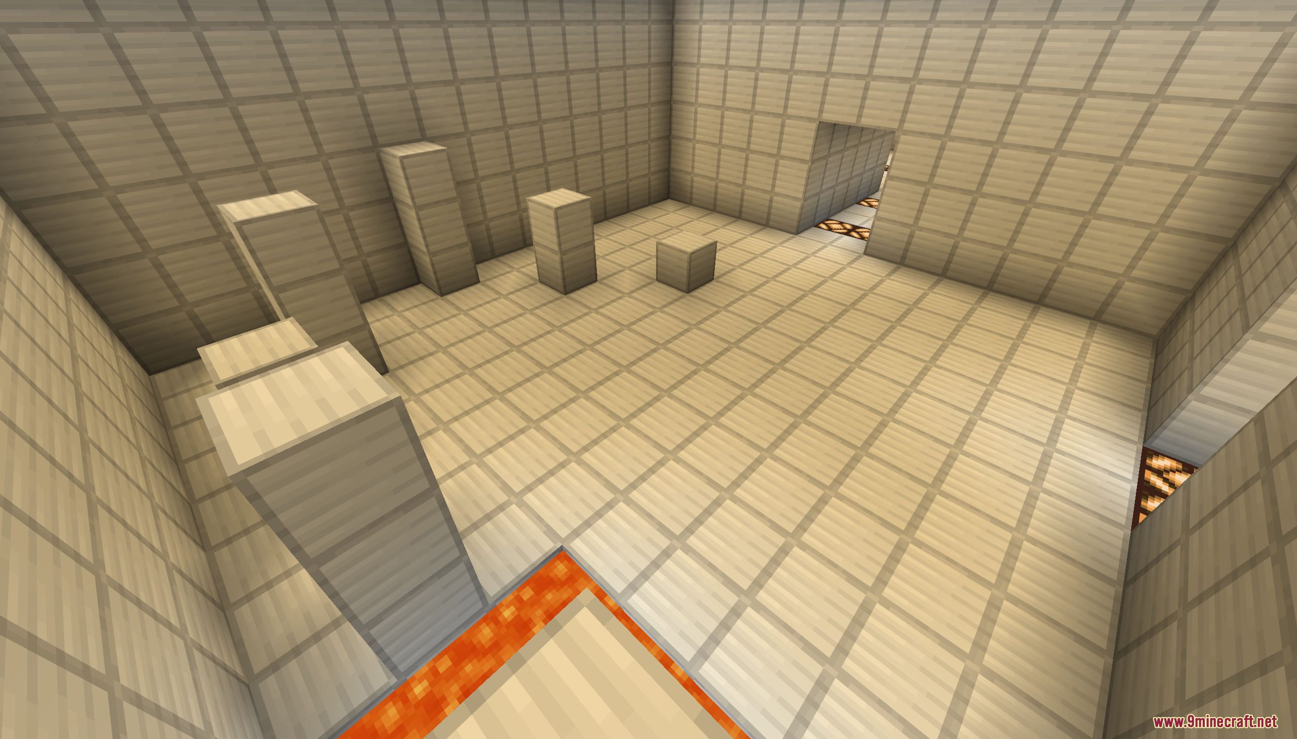 Phazez Remastered Map Screenshot 7 A white tiled room with pillars and lava in Phazez Remastered Map