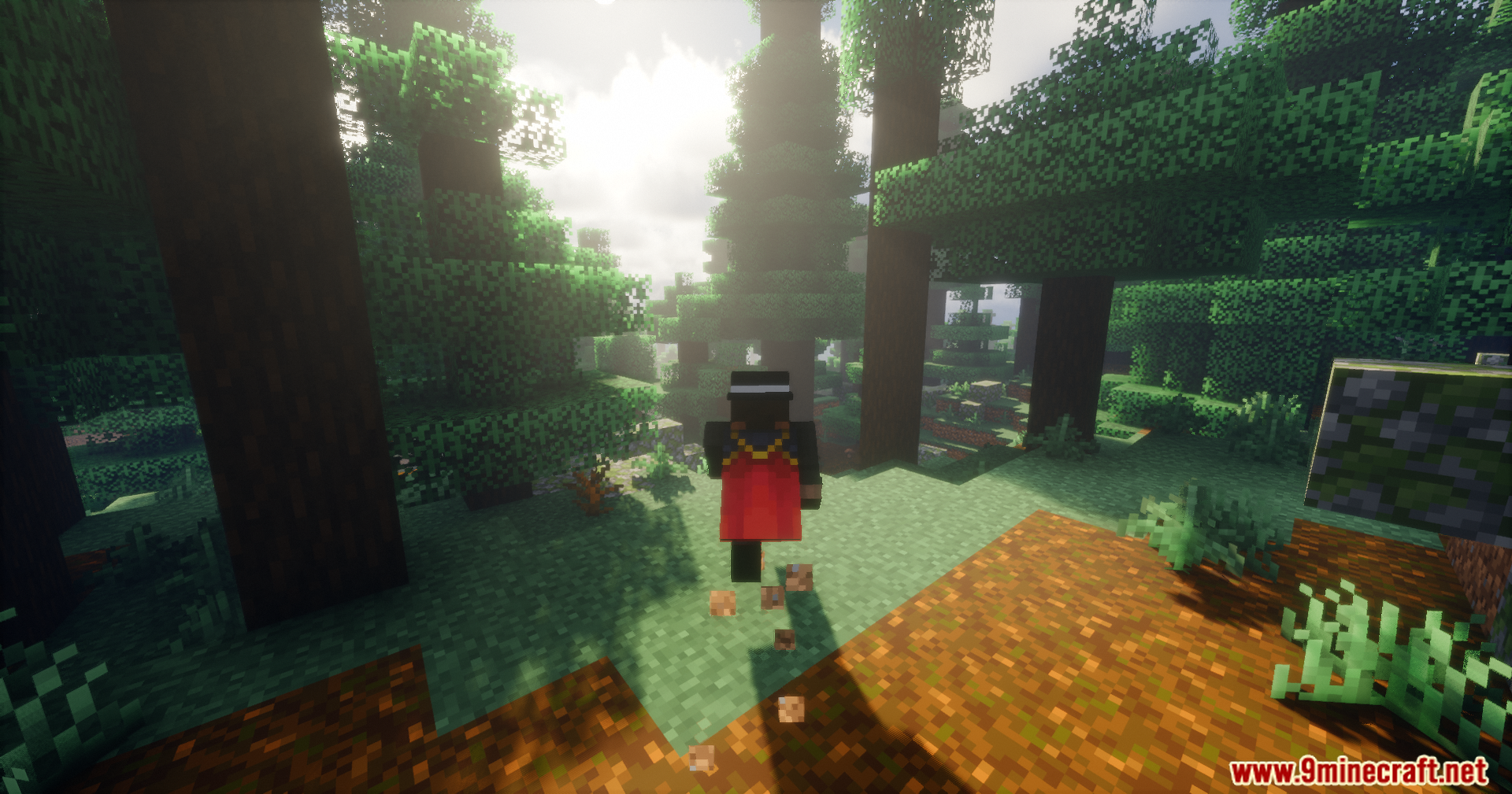 Pick Up Me Mod Screenshot 2 Character wearing a red cape running through a bright forest