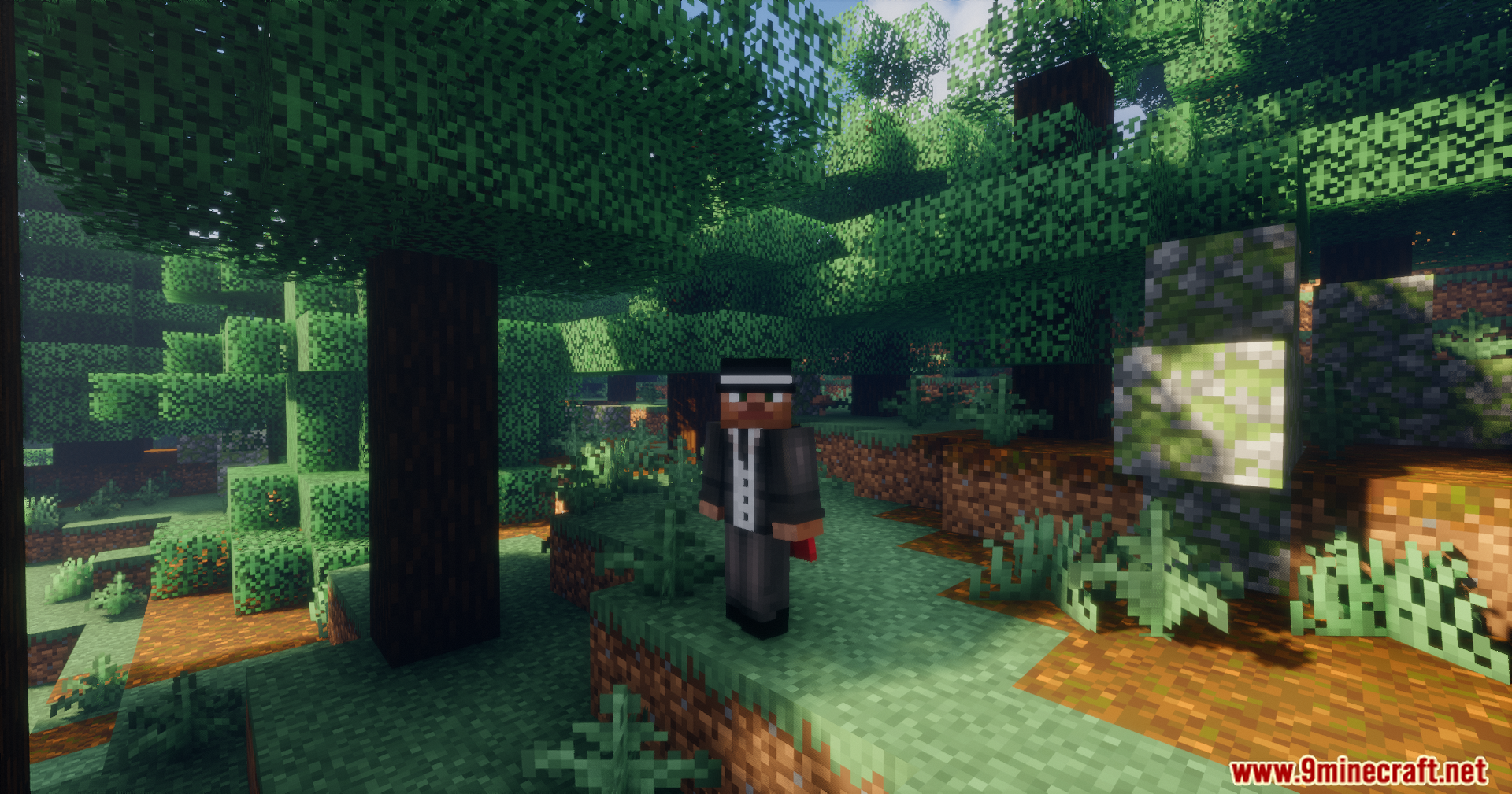 Pick Up Me Mod Screenshot 3 Player in a suit carrying another character on their head in a forest