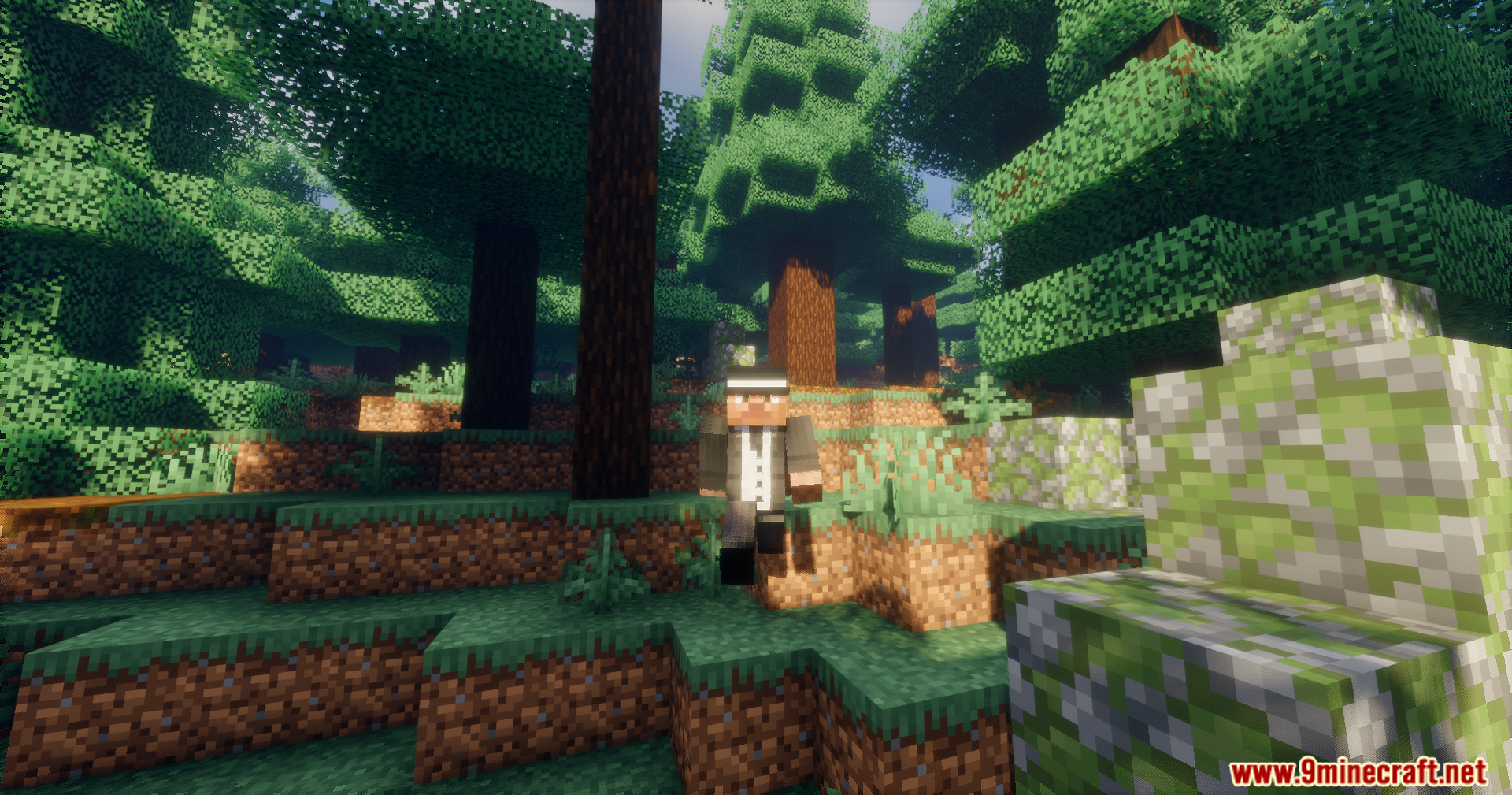 Pick Up Me Mod Screenshot 5 Suited Minecraft character carrying another player on his head in a forest