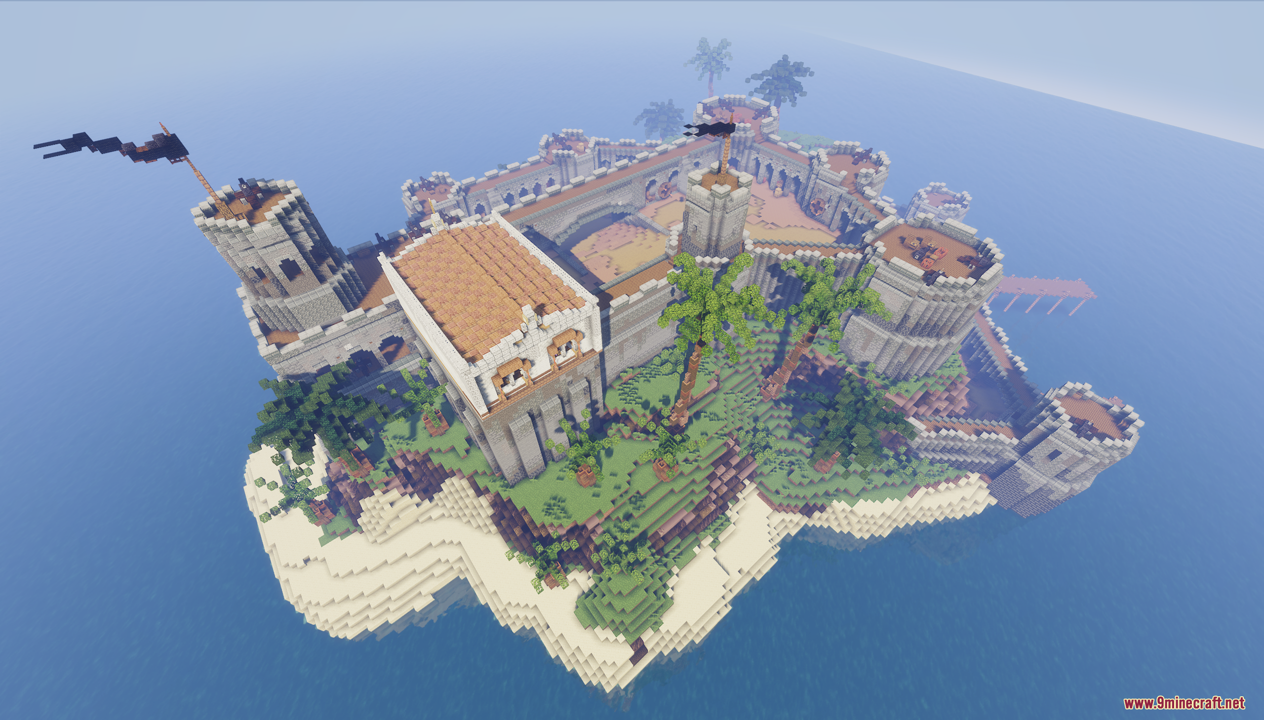 Pirate Fortress Map Screenshot 10 Aerial view of the Pirate Fortress Map on a tropical island