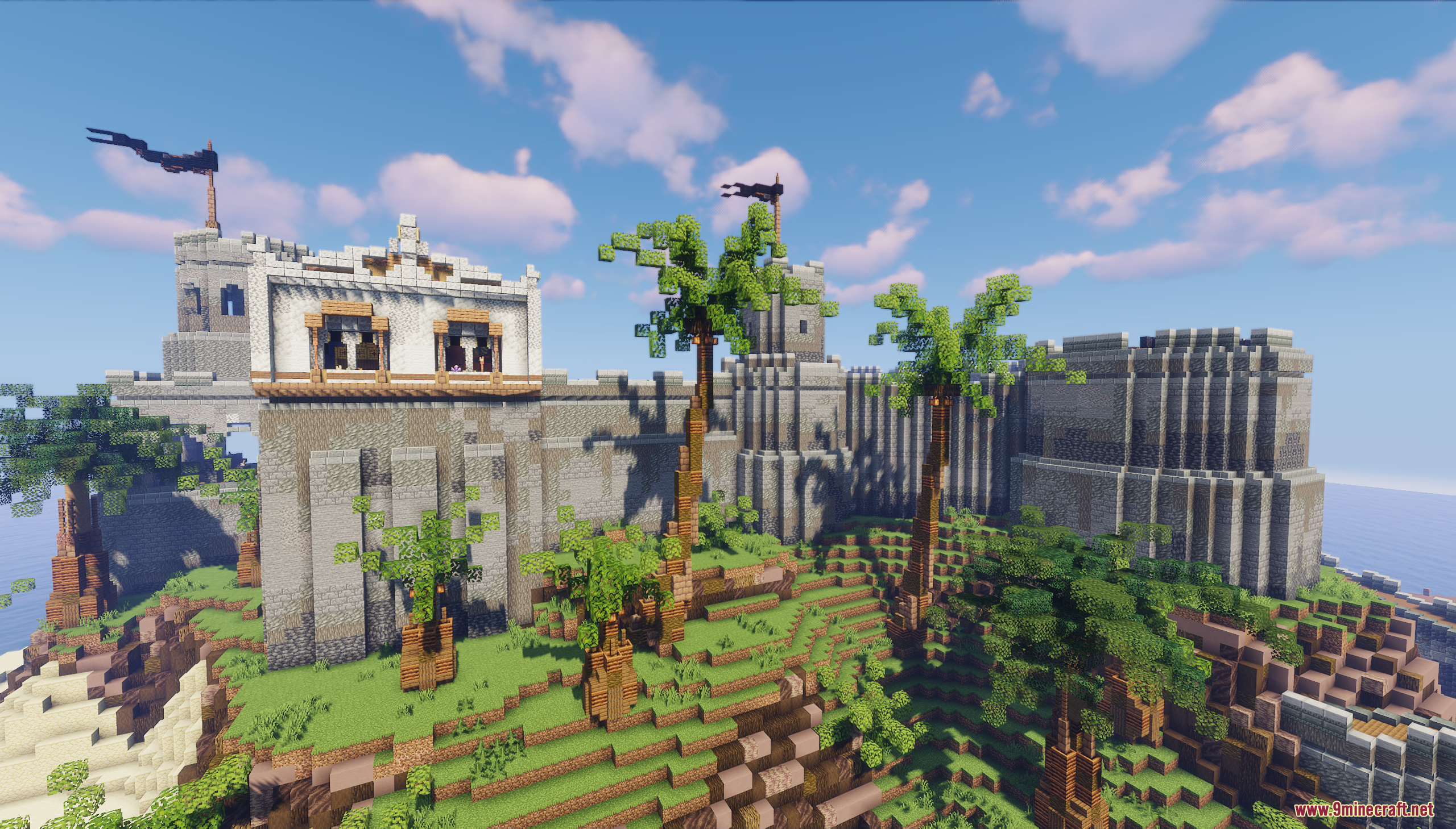 Pirate Fortress Map Screenshot 3 A large stone Pirate Fortress built on a tropical island with palm trees