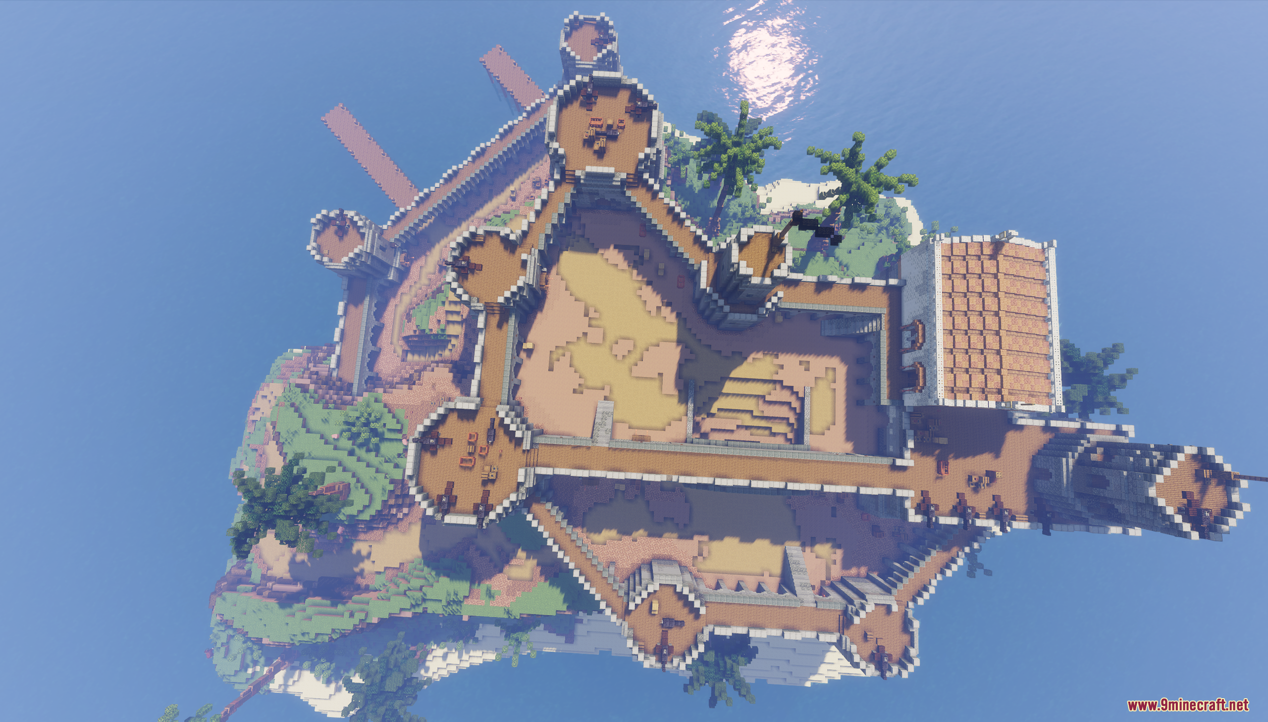 Pirate Fortress Map Screenshot 4 Top down view of a large stone fortress built on a small island