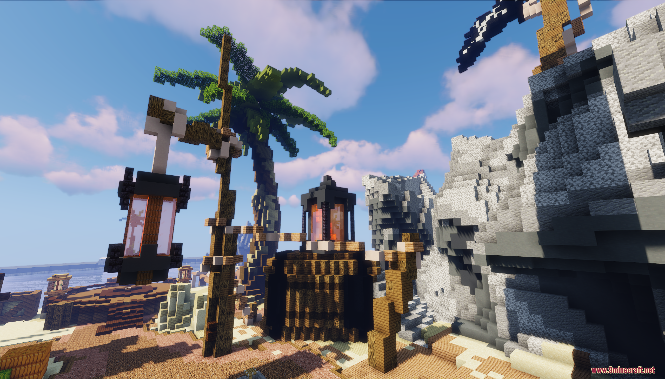 Pirate's Island Map Screenshot 10 A large lantern hangs from a wooden post on a sunny tropical beach