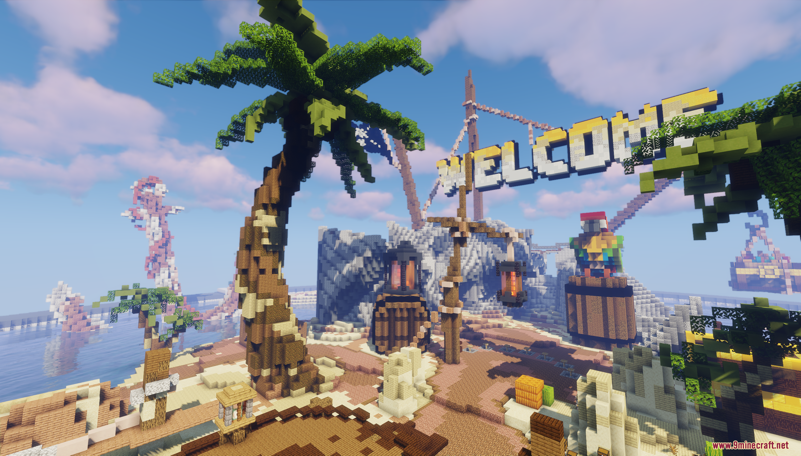 Pirate's Island Map Screenshot 5 A tropical island featuring a large palm tree and a welcome sign