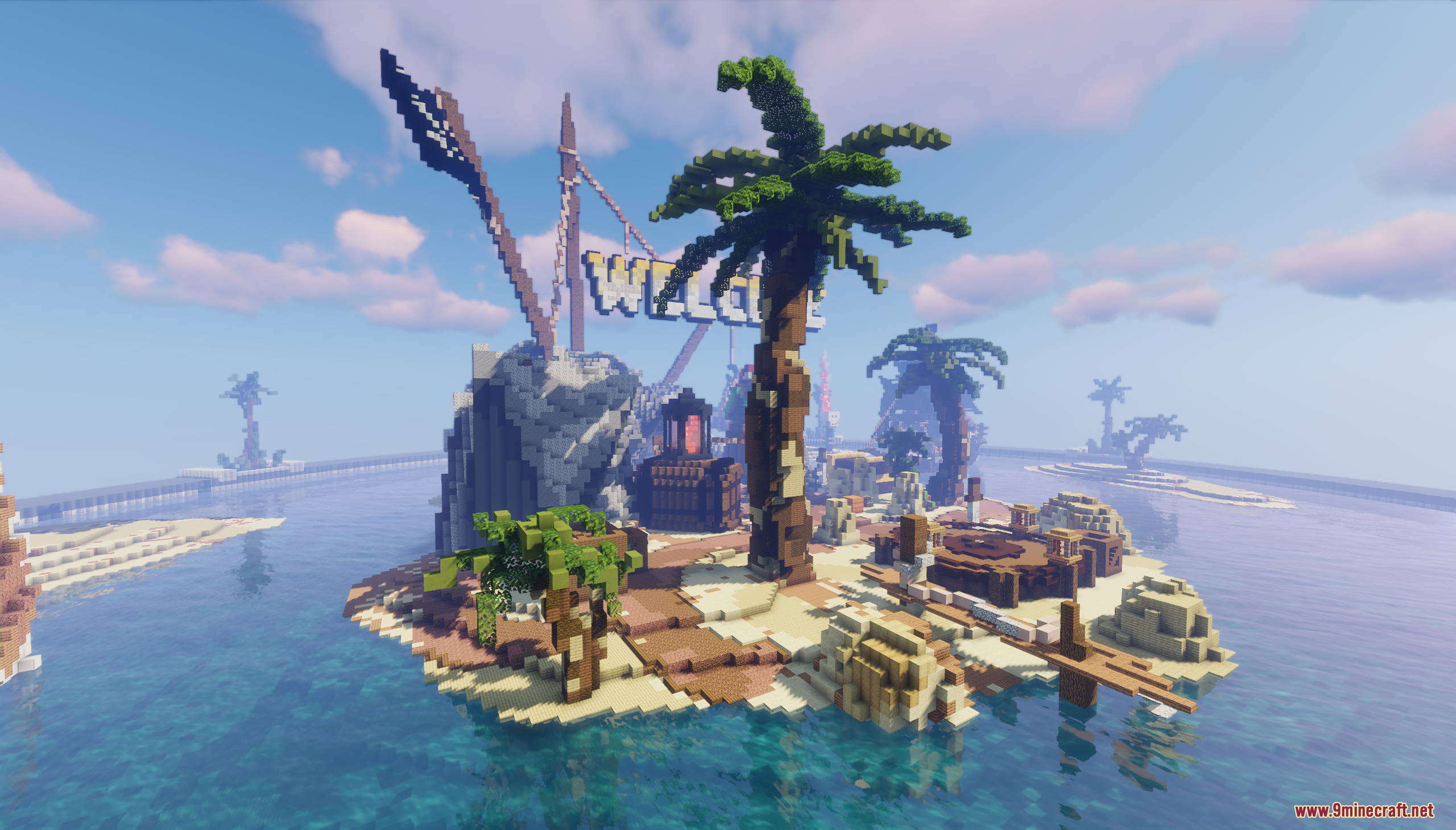 Pirate's Island Map Screenshot 6 Wide aerial view of Pirate Island Map surrounded by clear blue water