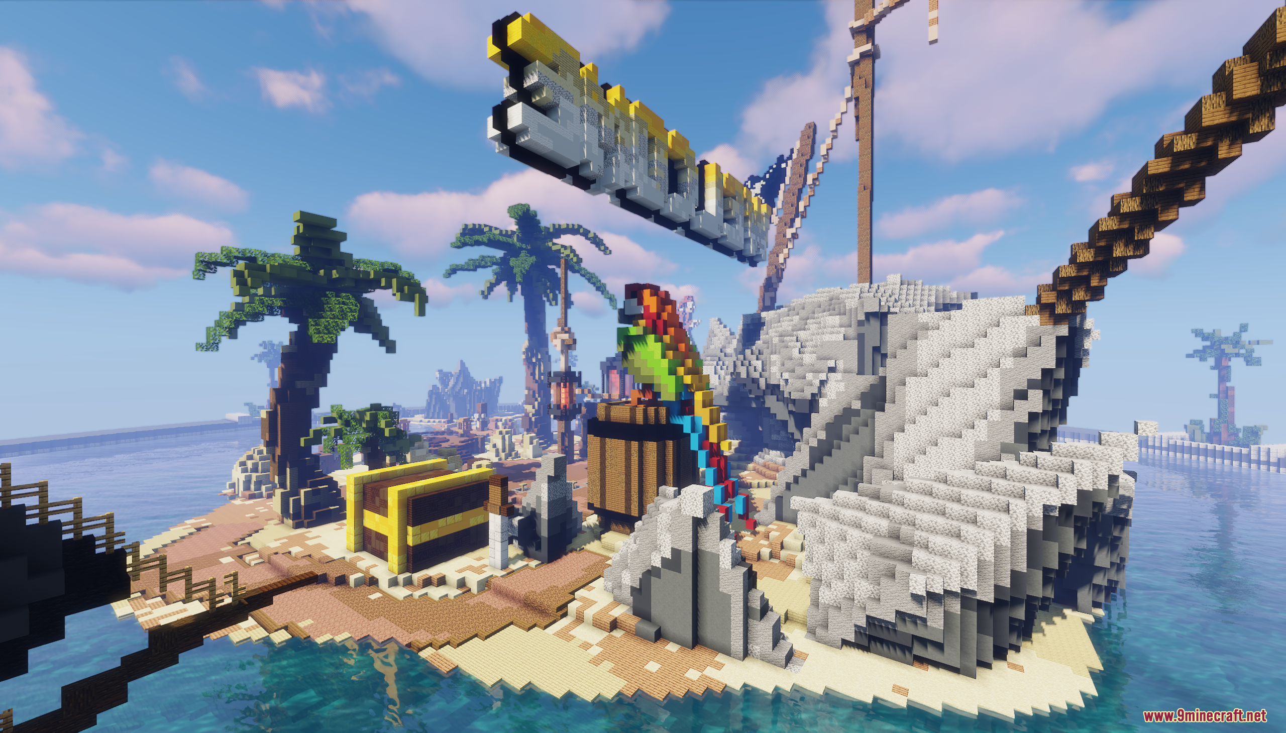 Pirate's Island Map Screenshot 8 A giant colorful parrot statue stands on a tropical island with treasure chests