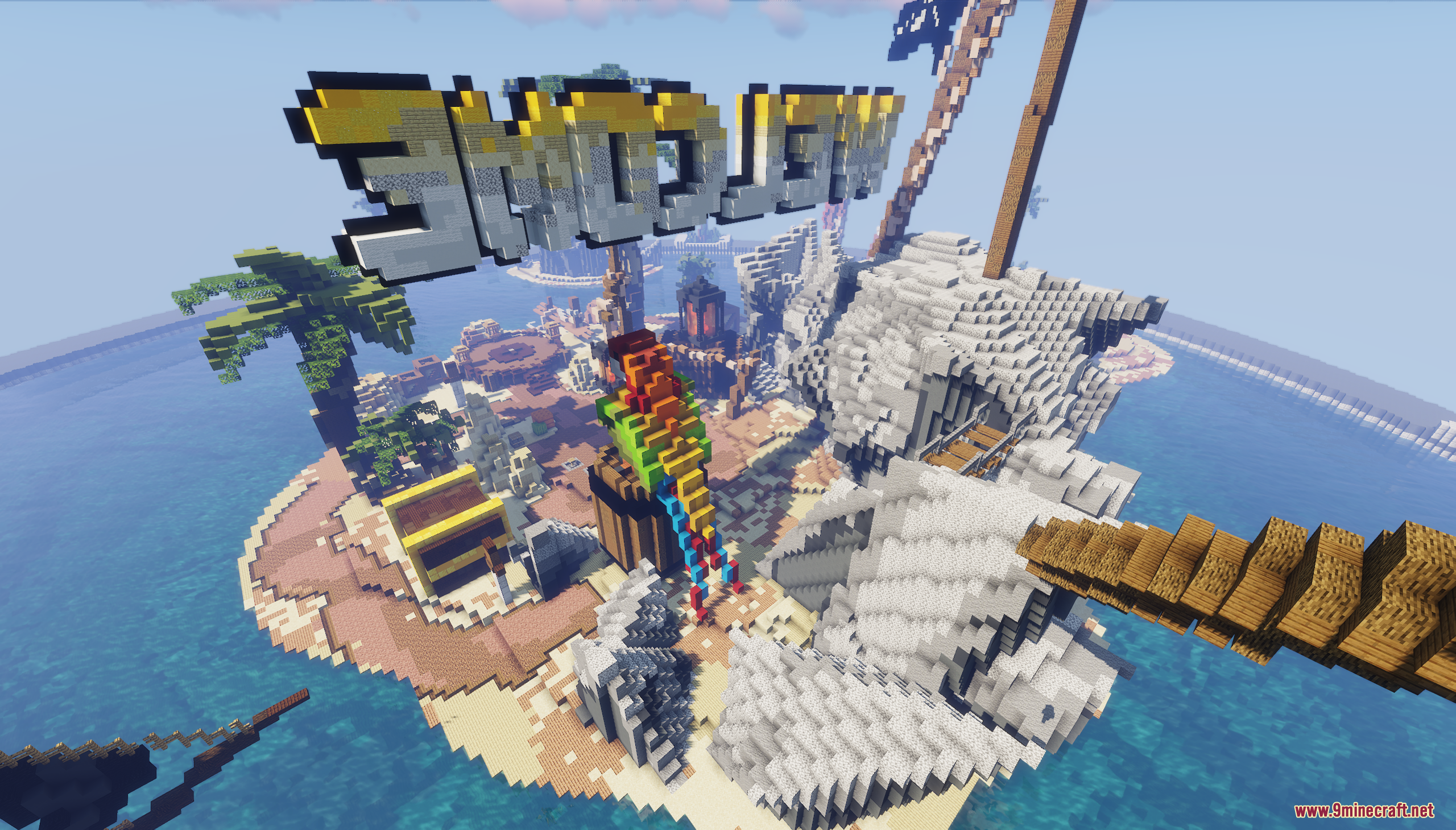 Pirate's Island Map Screenshot 9 Aerial view of Pirate Island Map with a giant skull and welcome sign