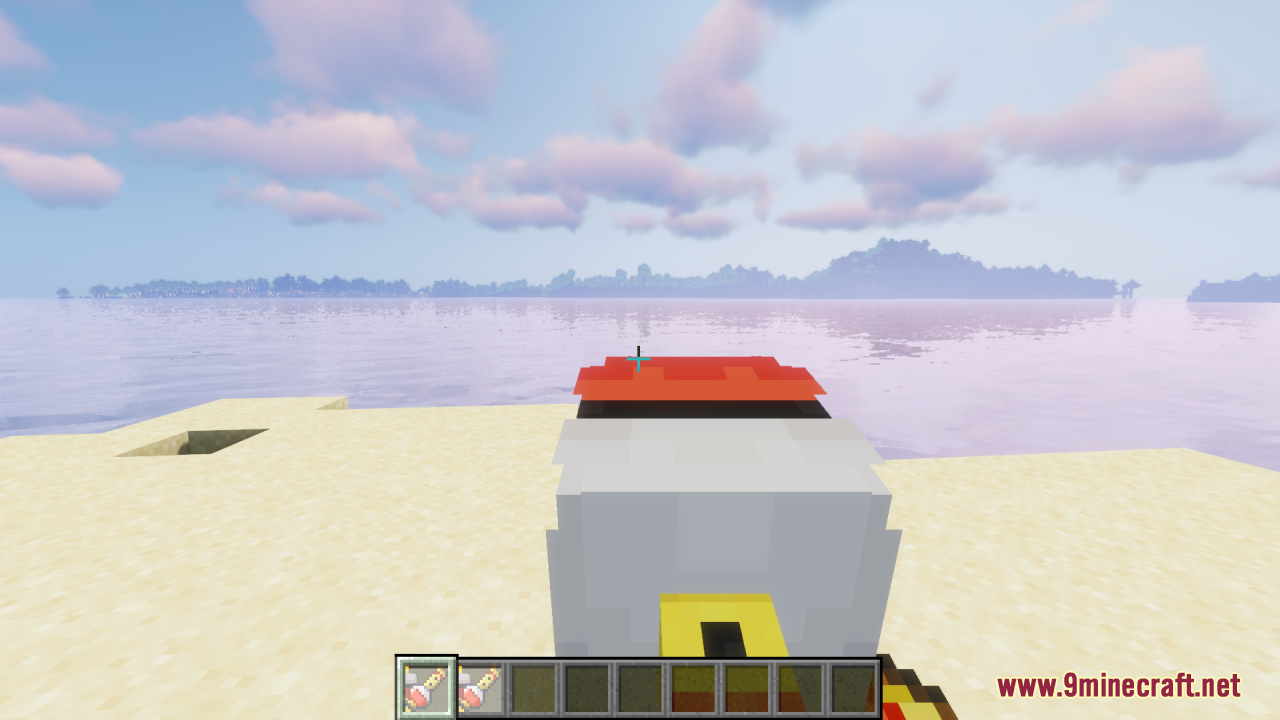 First person view of a player holding a 3D Poke Flute on a beach