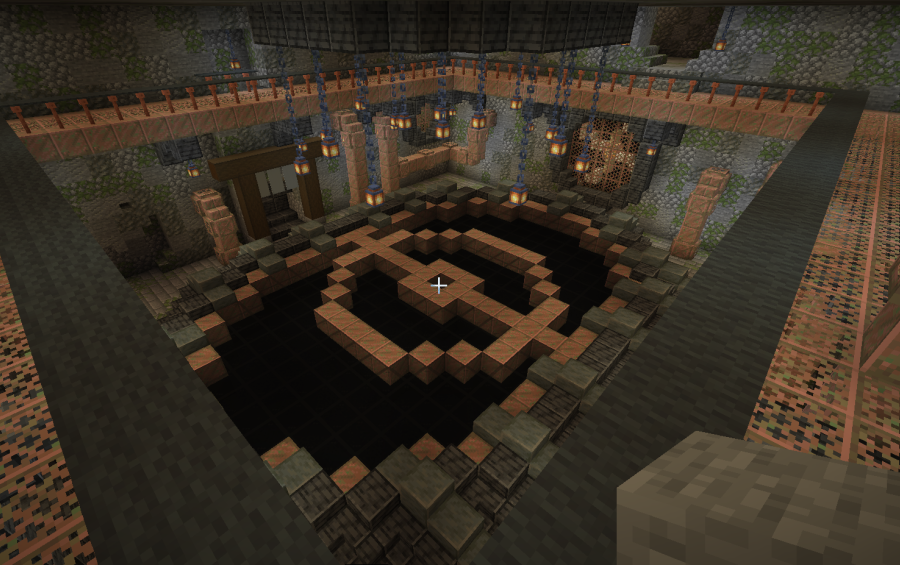 Pokémon Temple Arena Japanese Litematica Schematic Screenshots 1 Large underground battle arena with a copper Pokeball symbol in the center