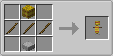 Crafting recipe for a dummy stand using hay sticks and stone slab