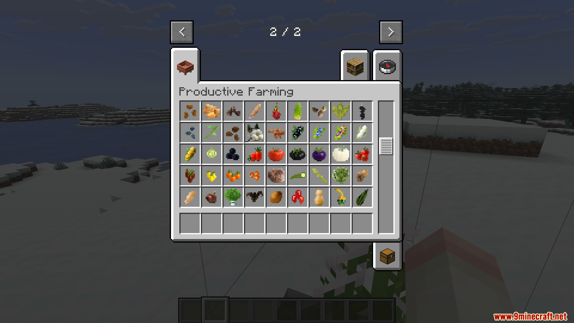Productive Farming Mod Screenshot 6 The Productive Farming creative inventory tab displays a wide variety of new crops