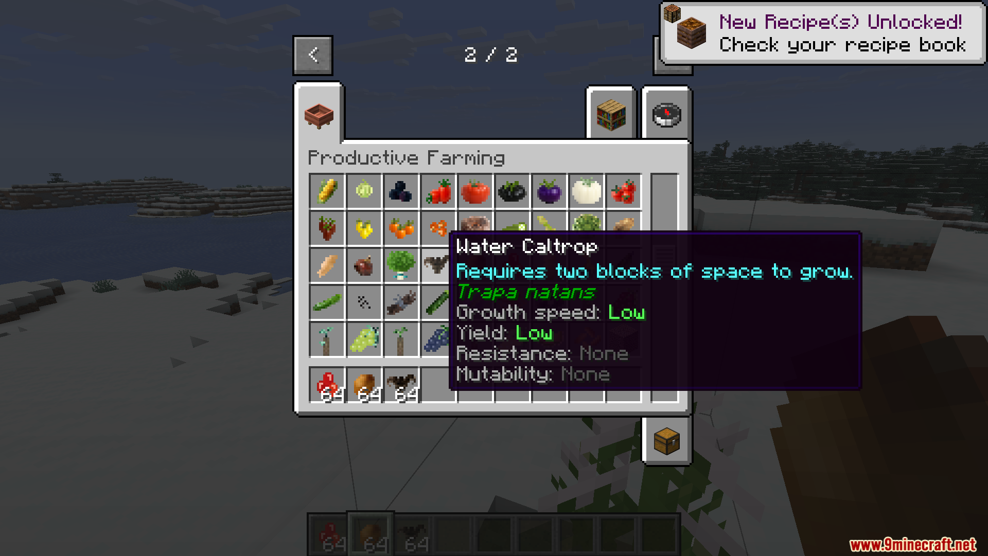 Productive Farming Mod Screenshot 7 Inventory screen showing crop statistics for a Water Caltrop in Productive Farming