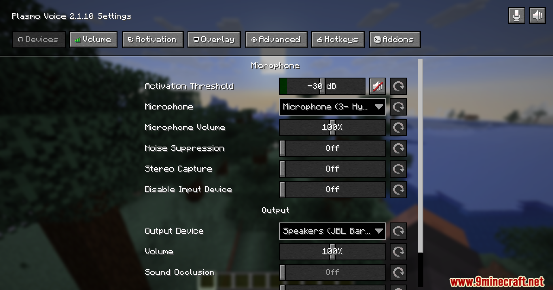 Pv Addon Soundphysics Mod Screenshot 2 The settings menu for configuring voice chat microphone and audio output devices