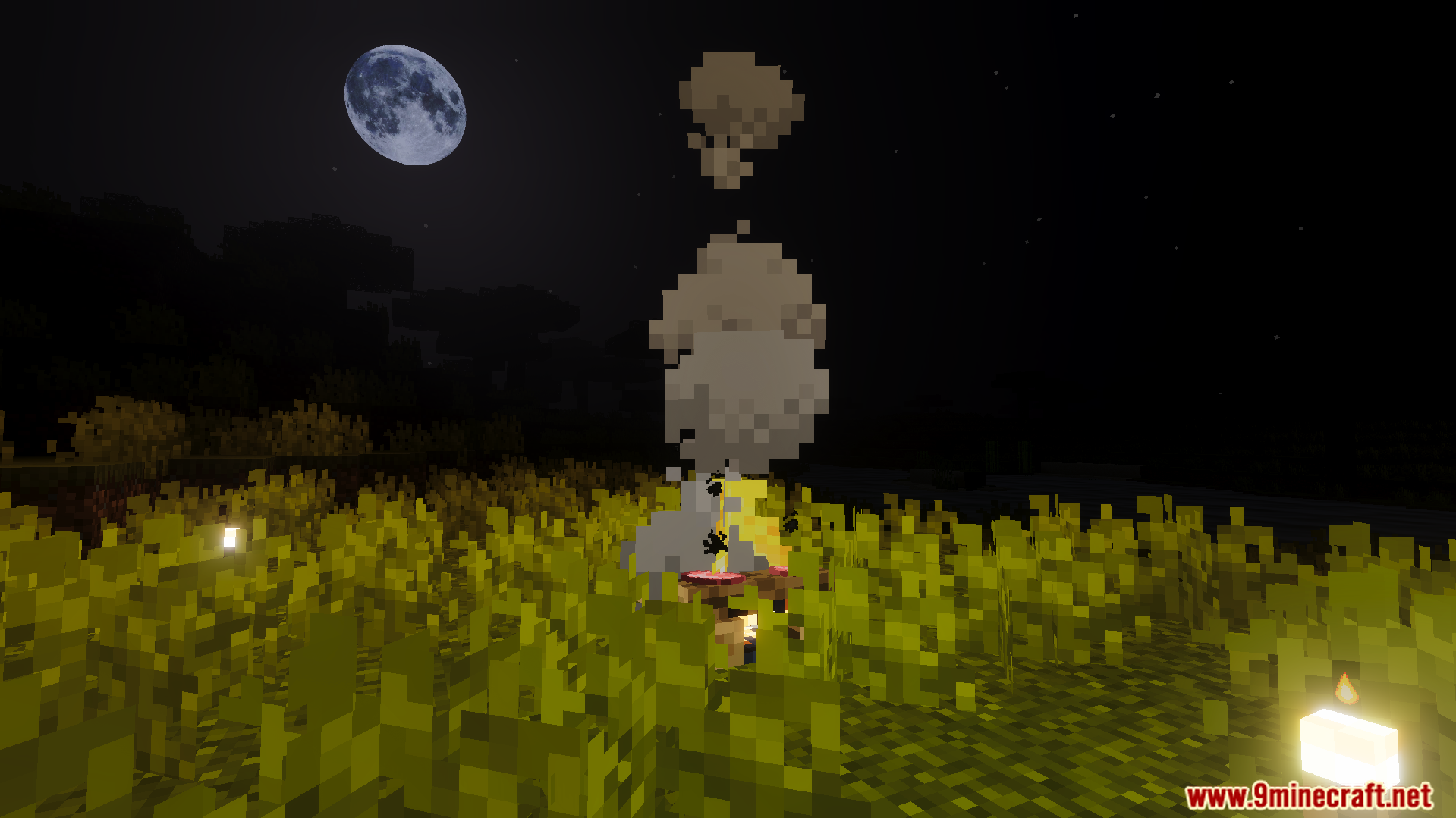RG Visuals Shader Screenshot 6 Campfire with smoke at night under a realistic moon with soft shadows