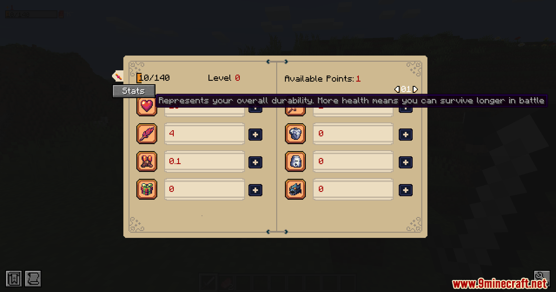 RPG Attribute System Mod Screenshot 10 A tooltip explains the health attribute in the character progression interface screen