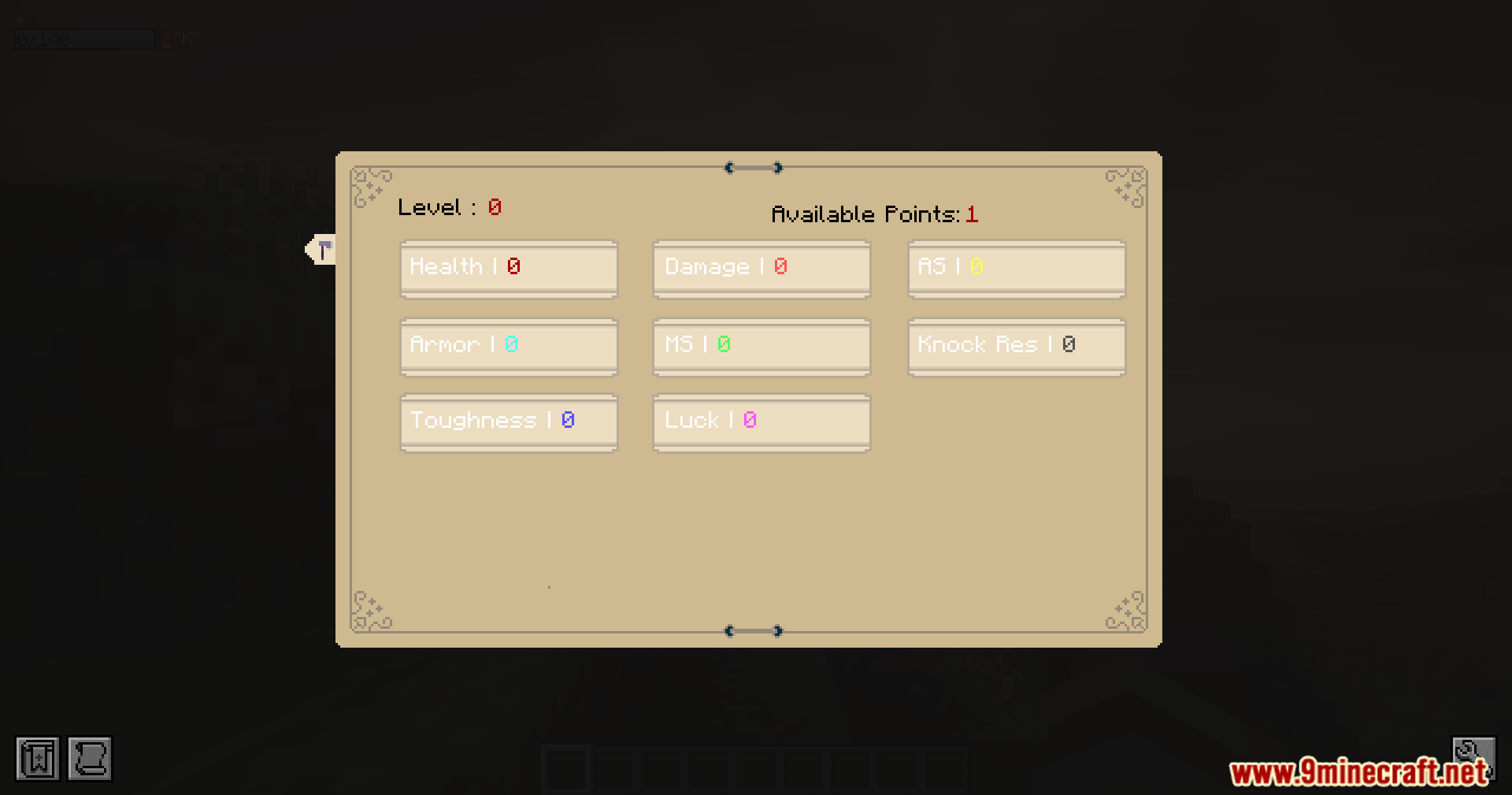 RPG Attribute System Mod Screenshot 3 The RPG Attribute System Mod interface showing character stats and available points