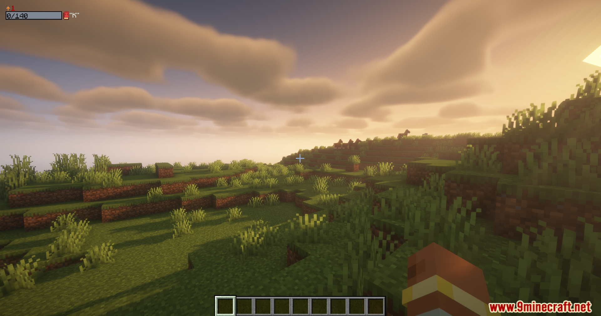 RPG Attribute System Mod Screenshot 4 First person view of a grassy landscape with a custom experience bar
