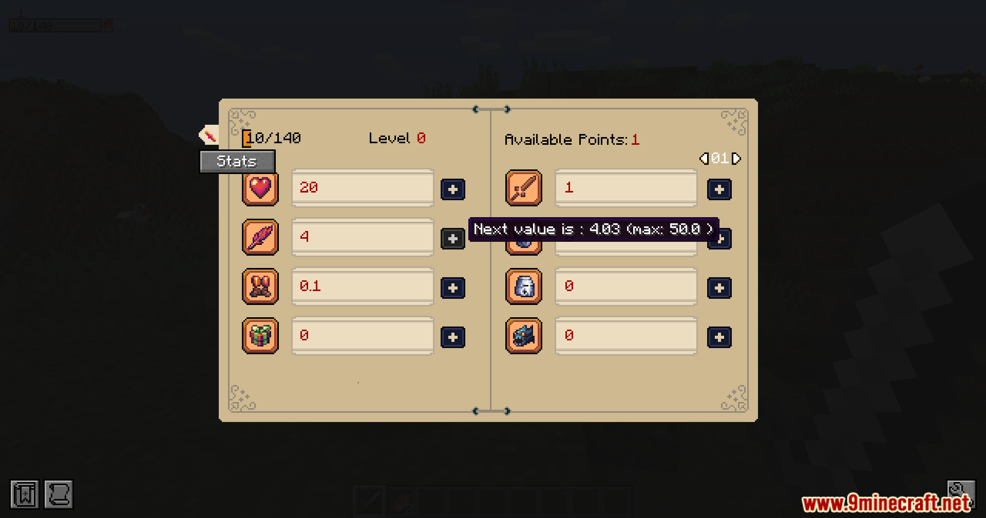 RPG Attribute System Mod Screenshot 5 RPG Attribute System Mod interface displaying character stats and level progression