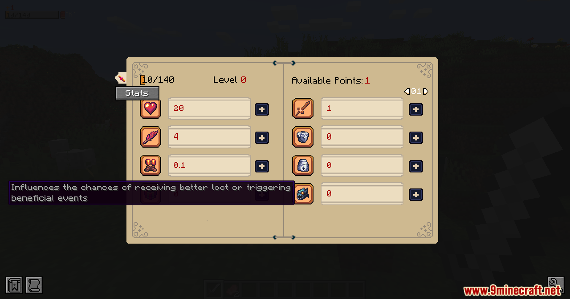RPG Attribute System Mod Screenshot 6 Tooltip explaining how specific attributes influence loot quality and beneficial events