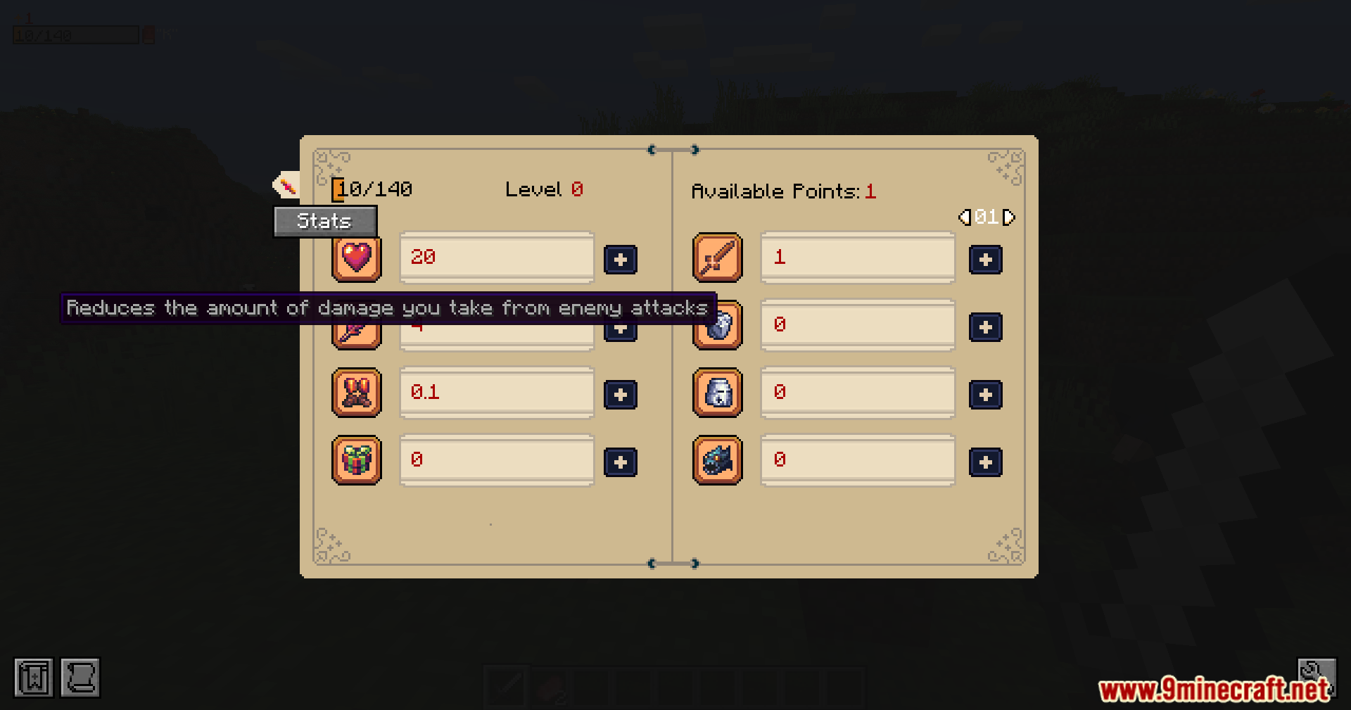 RPG Attribute System Mod Screenshot 8 RPG Attribute System menu displaying defense stats for reducing incoming enemy damage