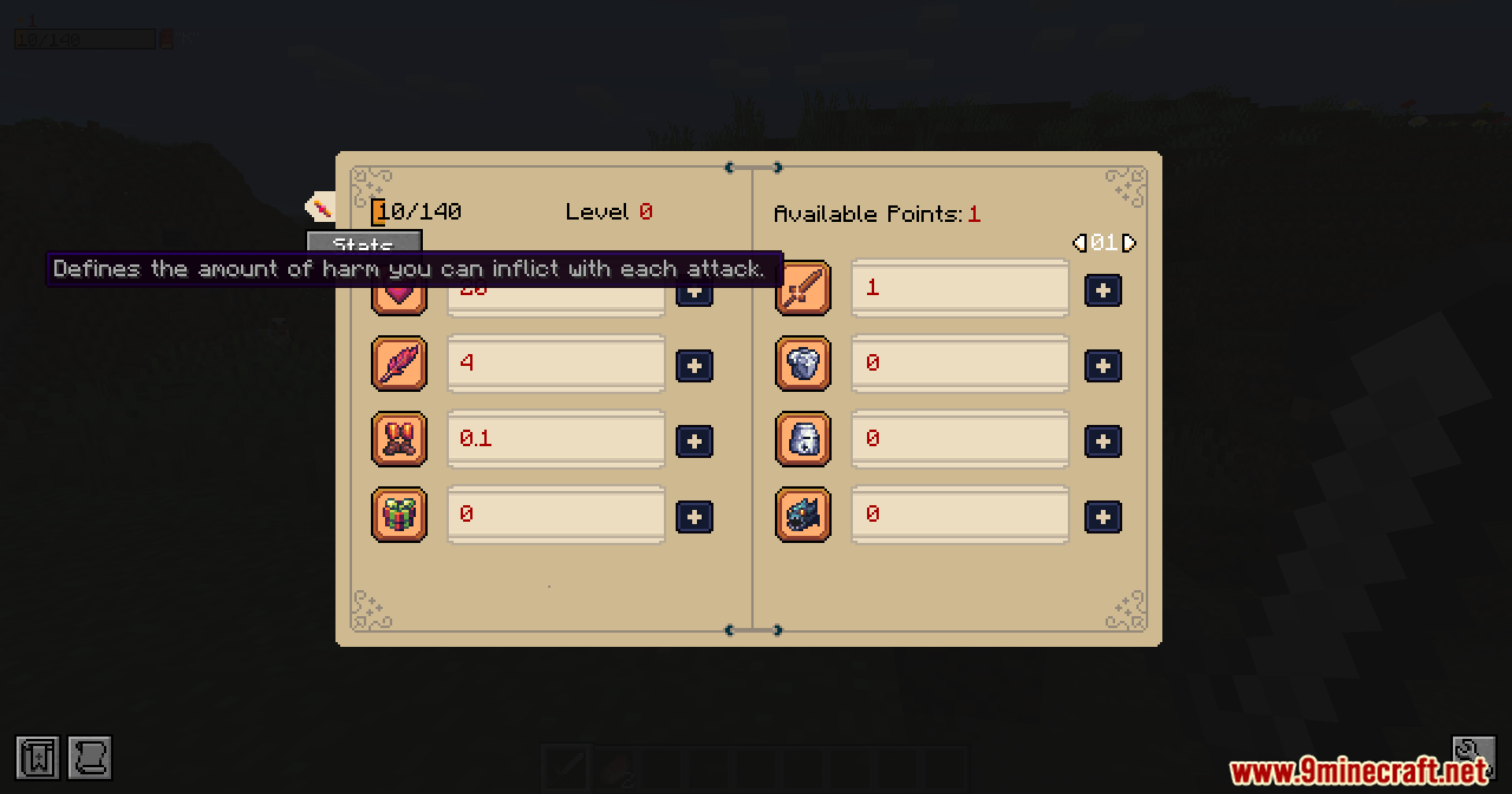 RPG Attribute System Mod Screenshot 9 Player viewing the attack damage attribute within a custom RPG stat menu