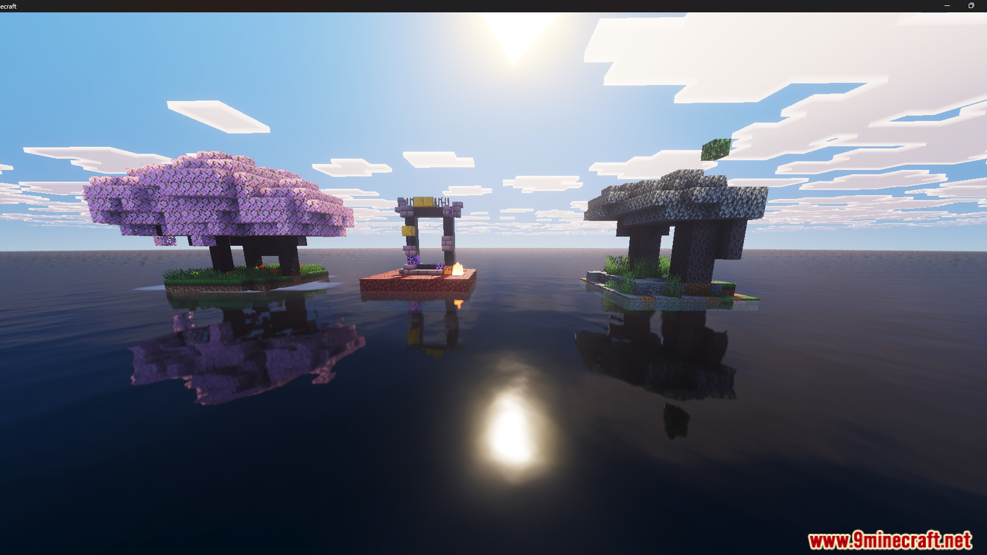 Custom floating islands with different themes across the vast ocean water