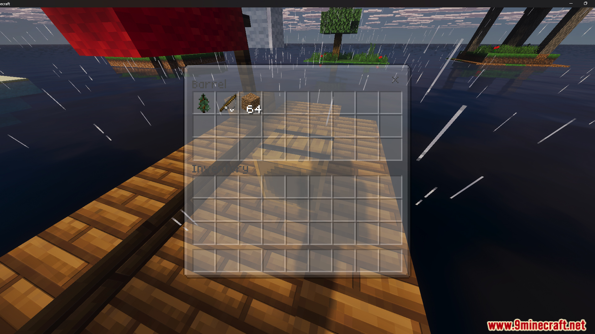Opening a barrel on a raft in Raft Only Survival Island Adventure Map