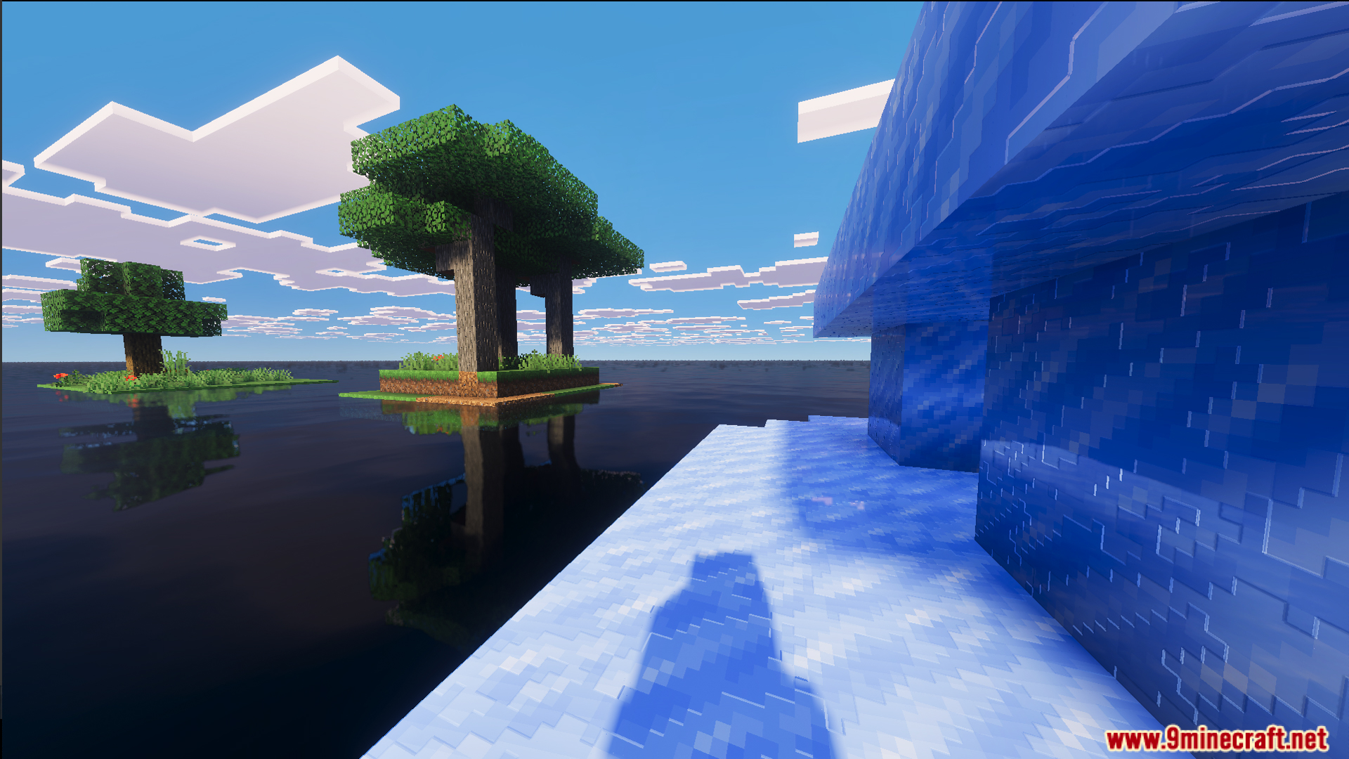 Floating islands with trees and grass in the Raft Only World Ultimate Survival Map
