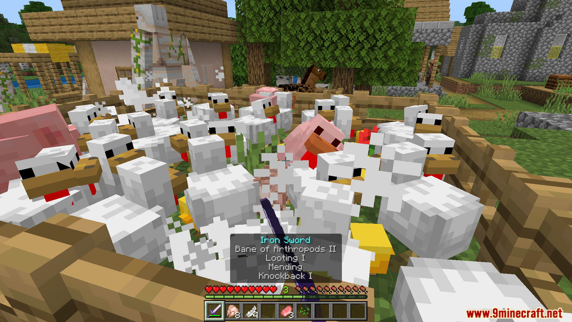 Random Enchant on Attack Addon Screenshot 5 Player hits chickens to gain random enchantments with the Random Enchant On Attack Addon