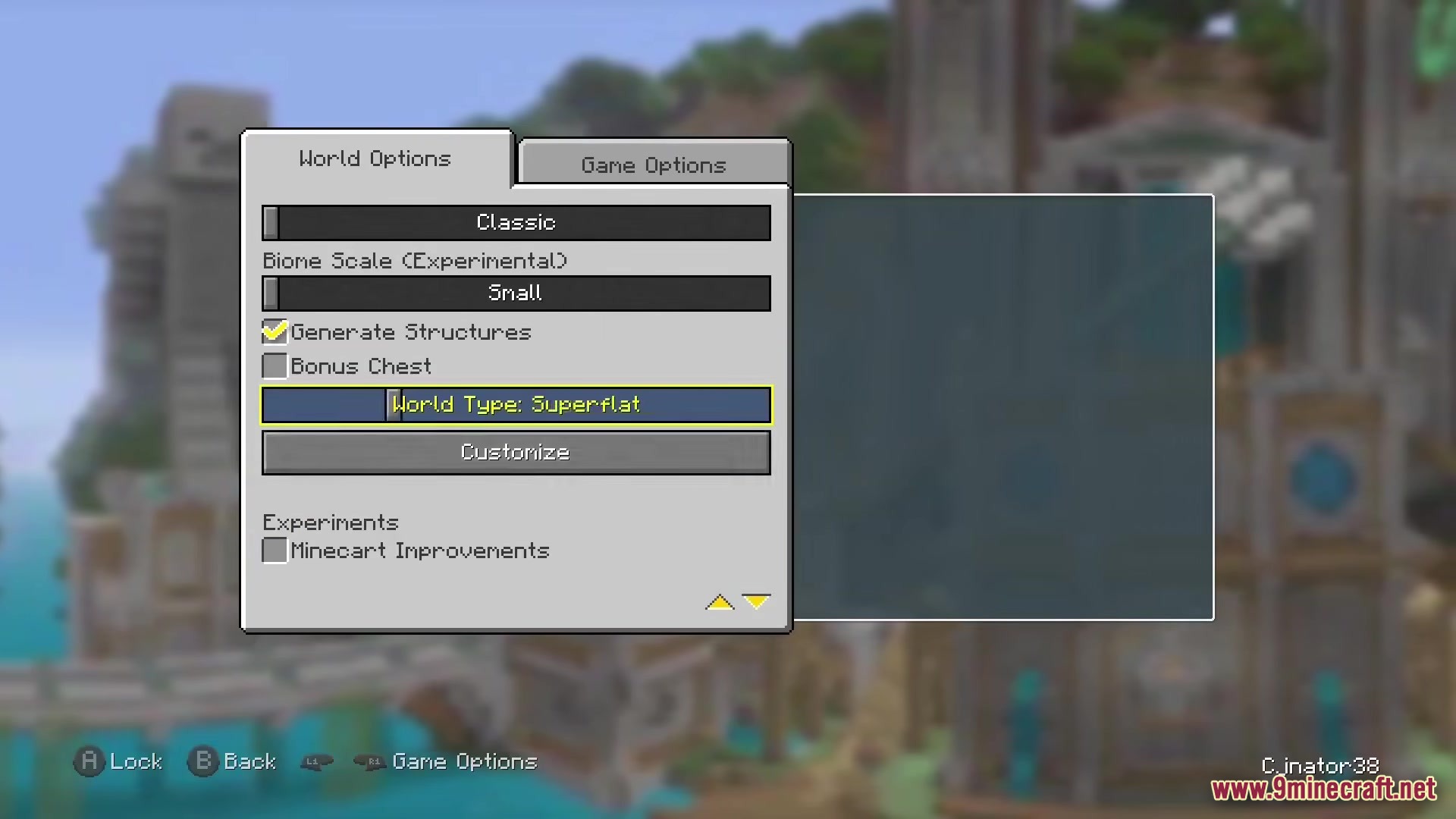 Re-Console Modpack Screenshot 1 Re Console modpack world options menu with superflat world type selected