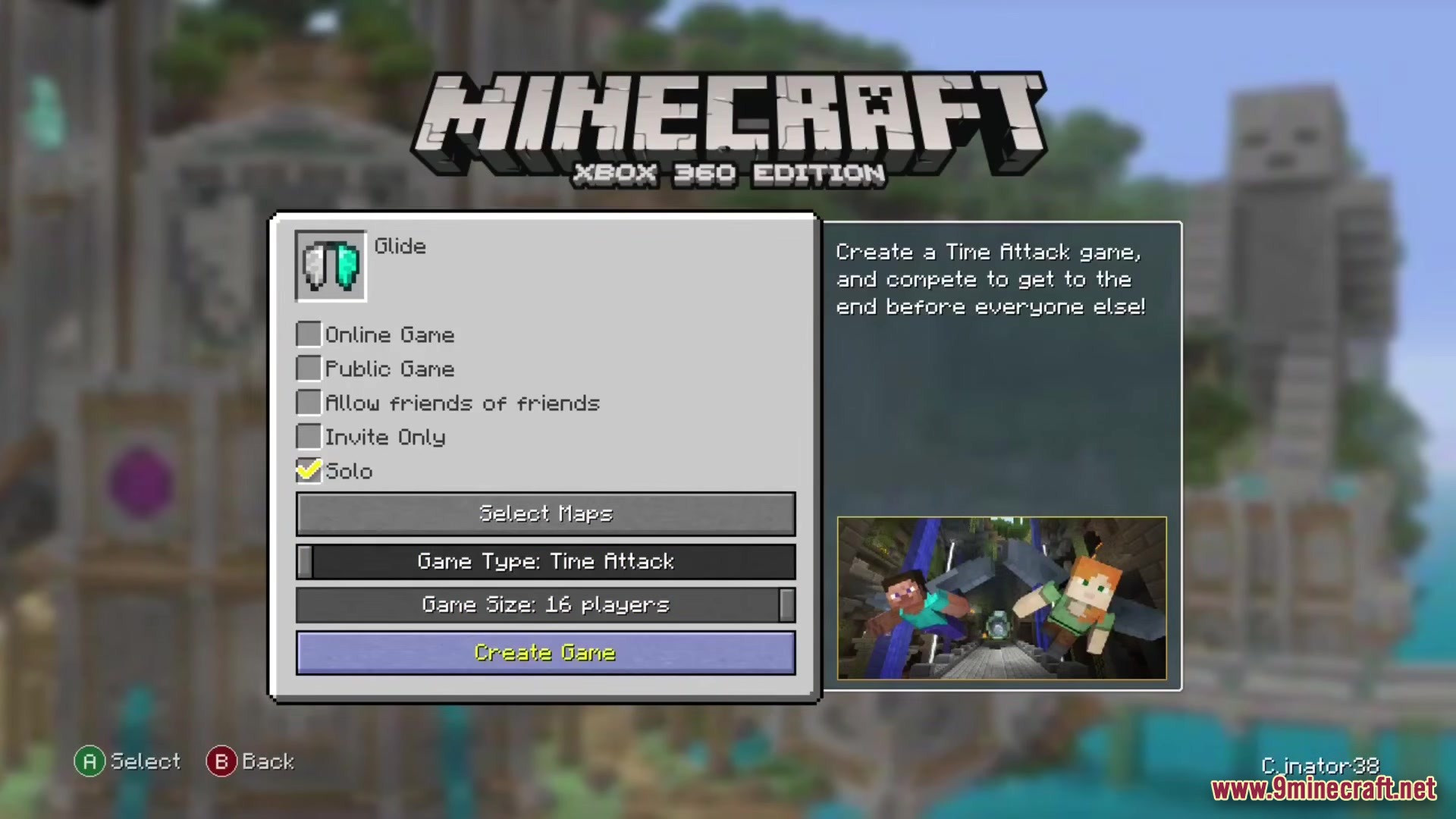Re-Console Modpack Screenshot 3 Legacy console edition menu for setting up a glide mini game