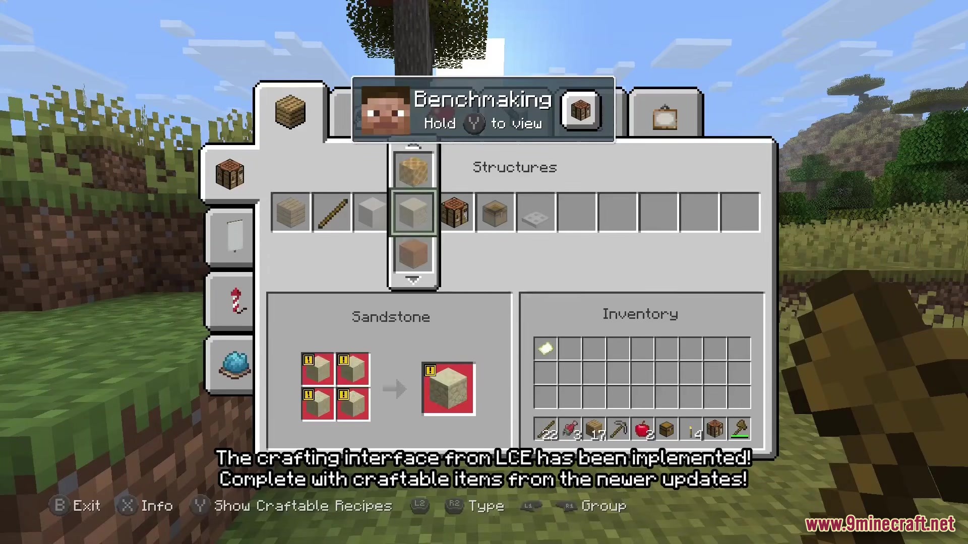 Re-Console Modpack Screenshot 6 Viewing the sandstone crafting recipe in the legacy console edition menu