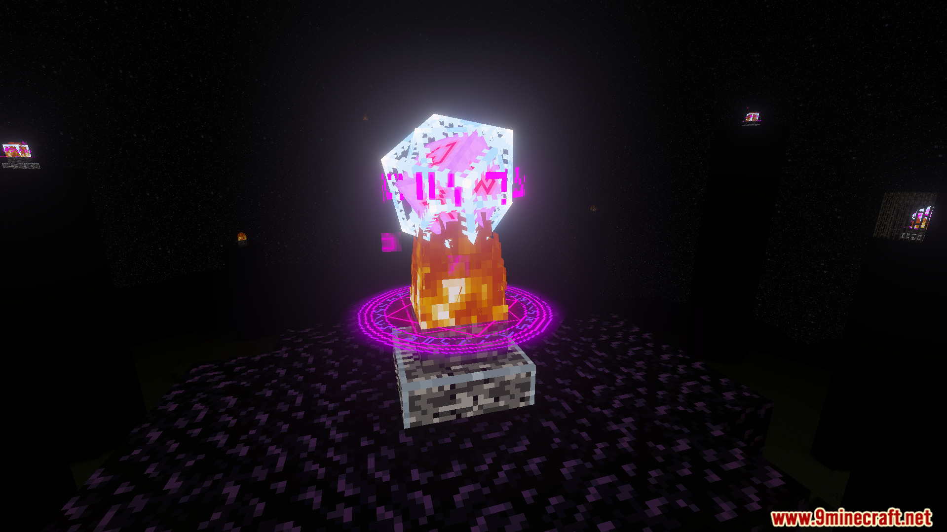 End Crystal with unique purple particle effects and updated textures on bedrock