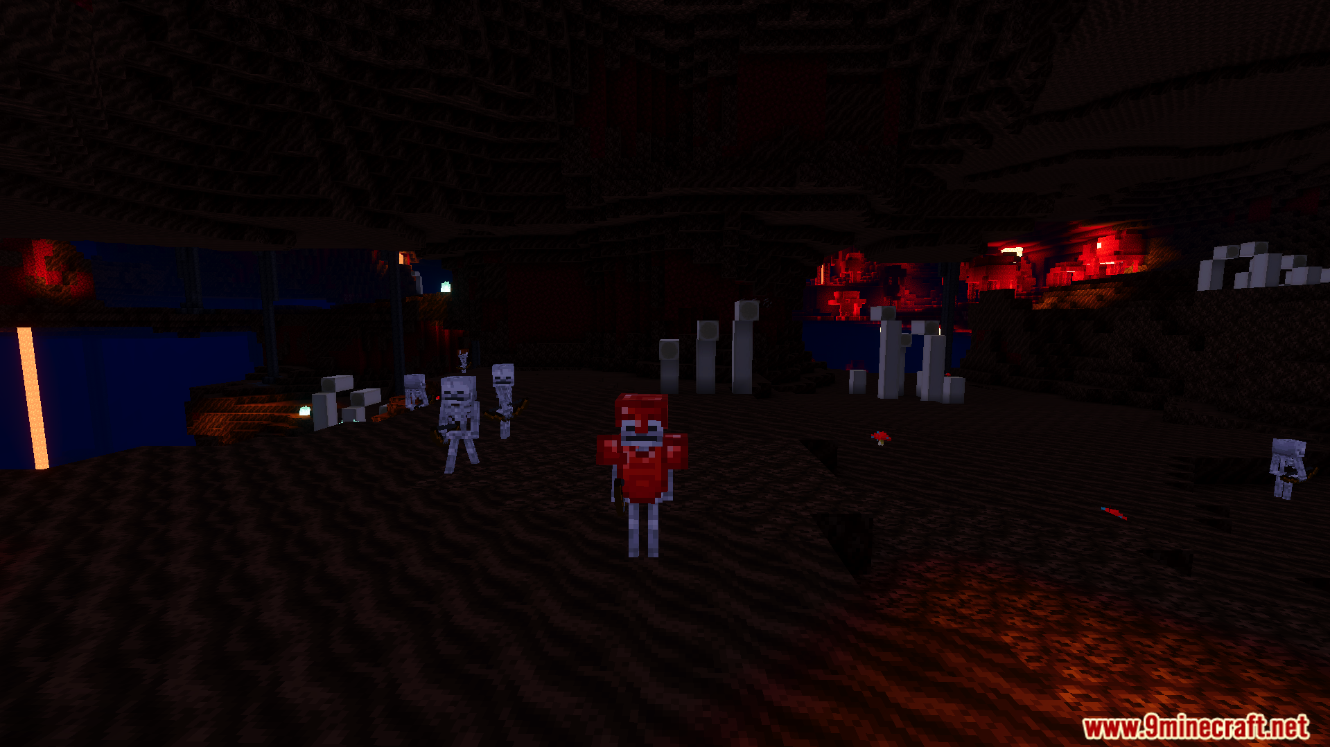 Realism Visuals Shader Screenshot 6 Realistic lighting and soft shadows in a dark underground environment with skeletons