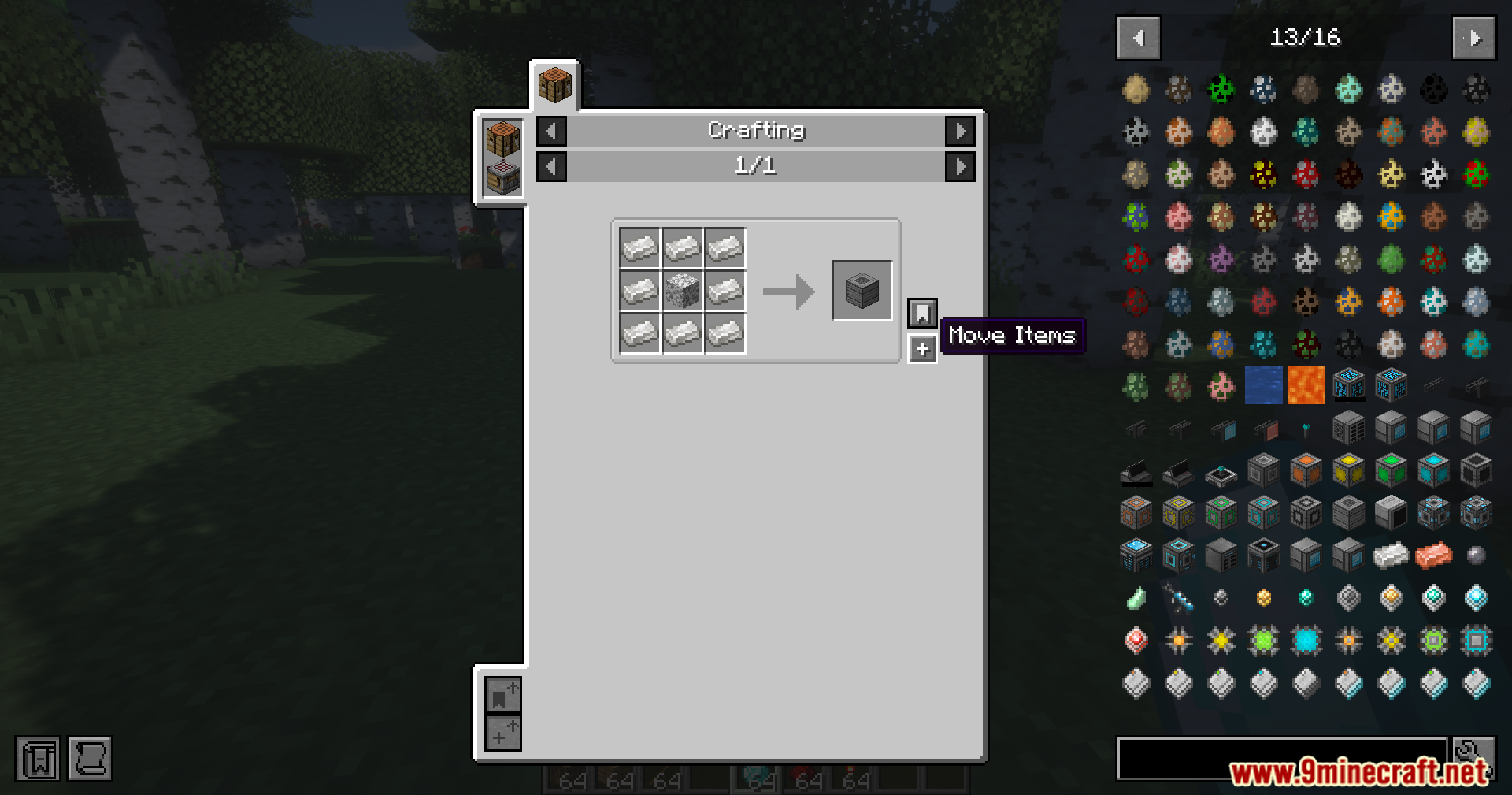 Refined Storage JEI Integration Mod Screenshot 2 Crafting recipe interface showing the move items button for Refined Storage