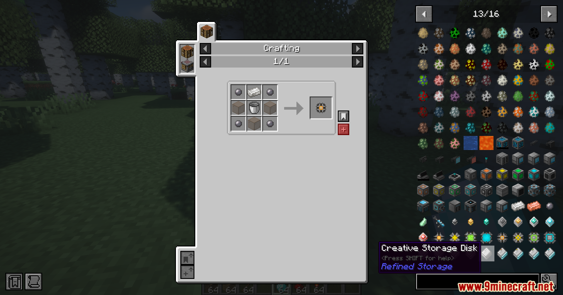 Refined Storage JEI Integration Mod Screenshot 5 Crafting recipe for a Creative Storage Disk shown in the Refined Storage interface