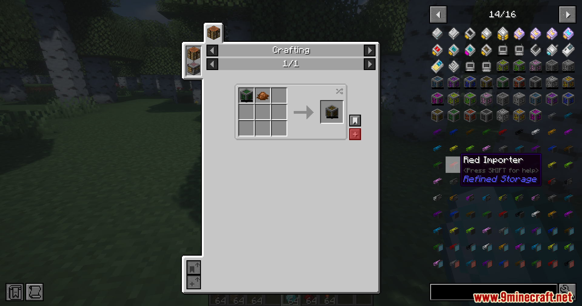 Refined Storage JEI Integration Mod Screenshot 7 Crafting recipe for a Red Importer using red dye in a storage menu