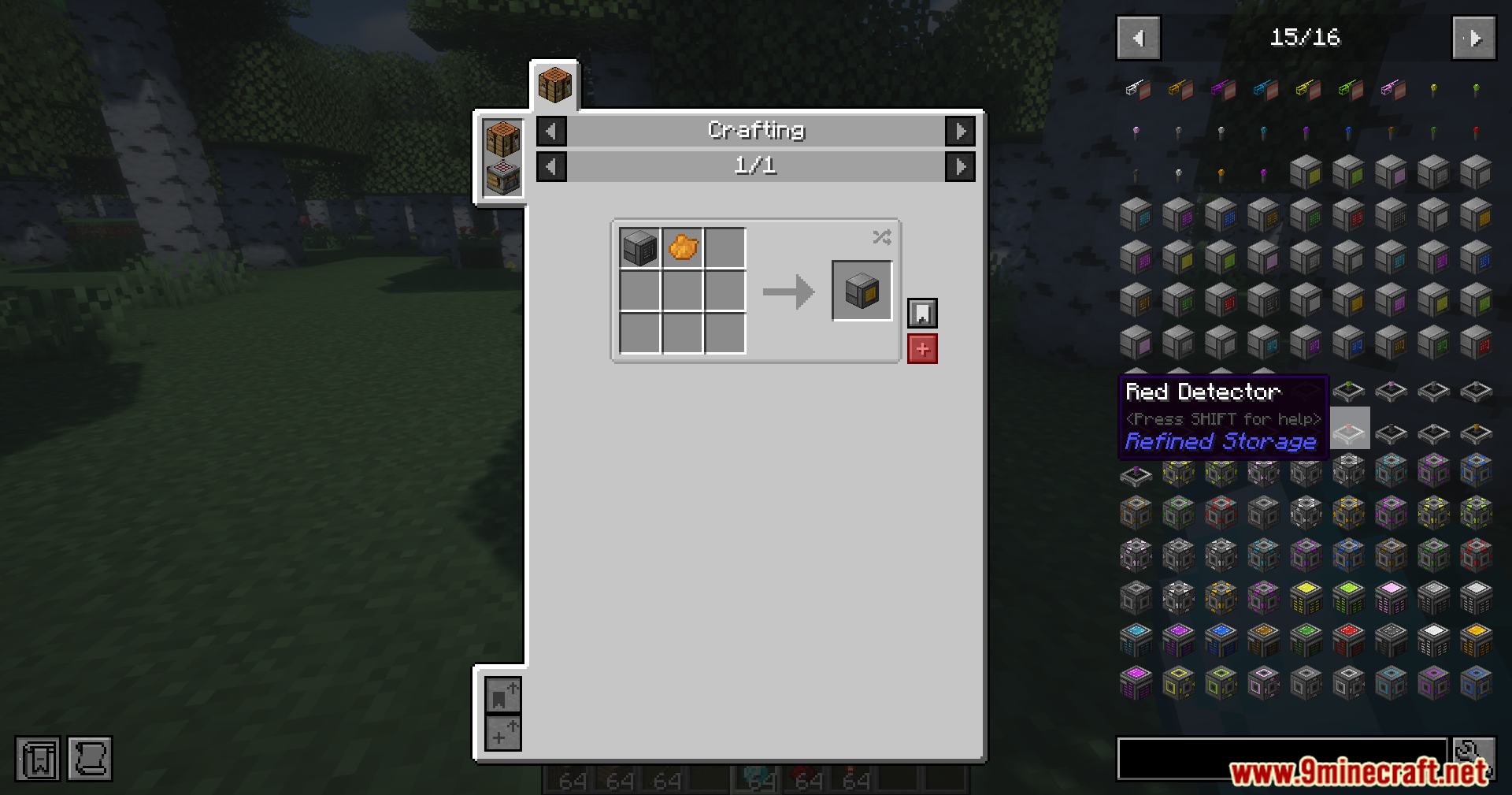 Refined Storage JEI Integration Mod Screenshot 9 Crafting recipe for a Red Detector block in the Refined Storage mod