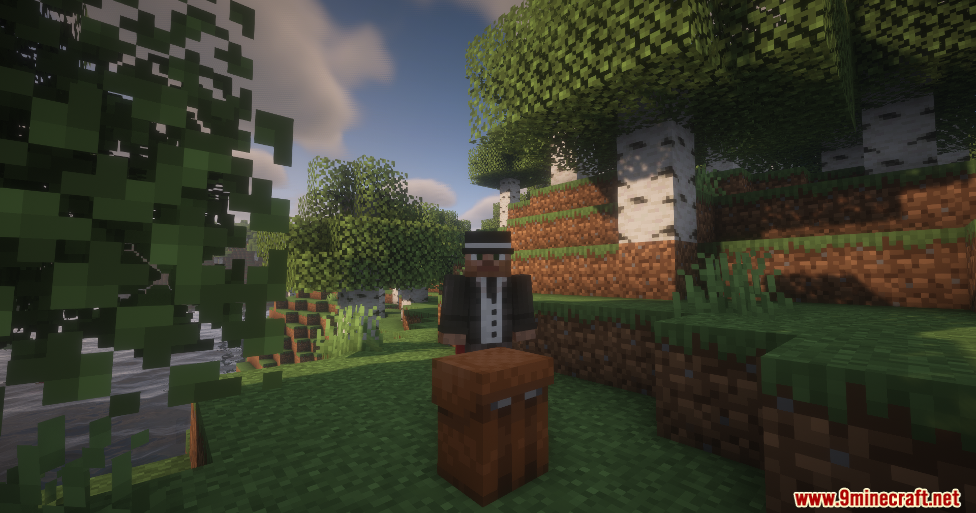 Reliable Backpacks Mod Screenshot 10 Minecraft player standing behind a brown backpack placed on the grass