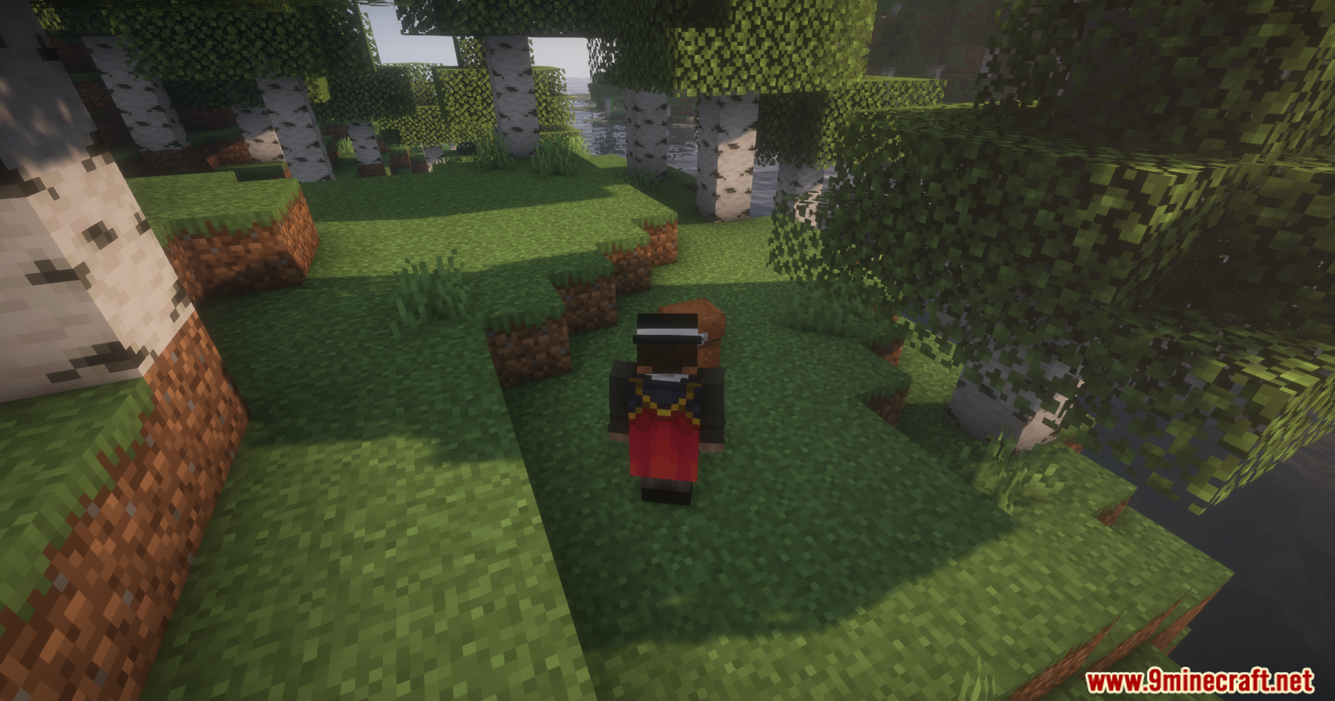 Reliable Backpacks Mod Screenshot 9 Minecraft player wearing a red Reliable Backpack in a birch forest