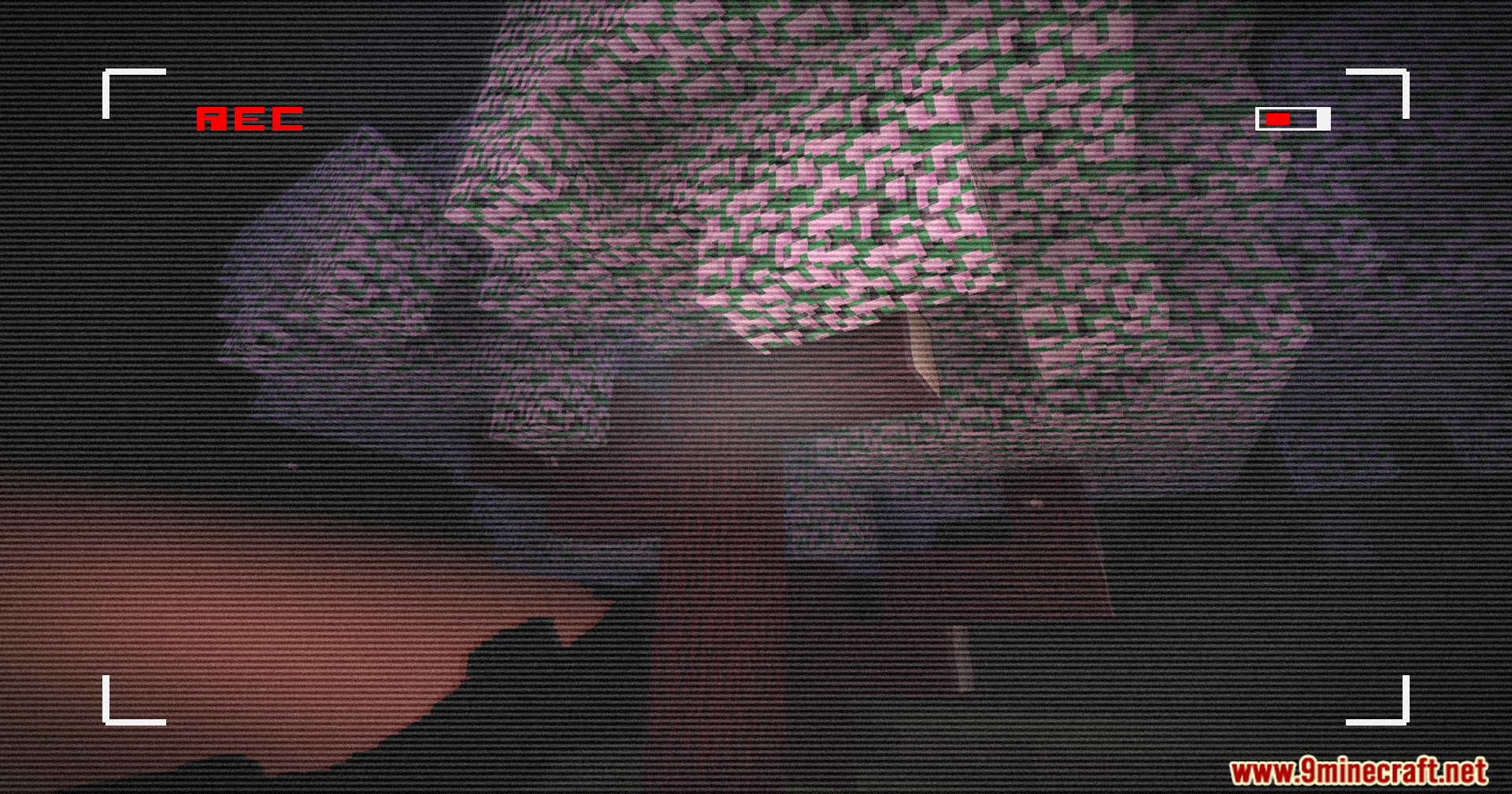 Retro VHS Screen Shaders Screenshot 4 A tree viewed through a grainy VHS camcorder screen with a recording icon