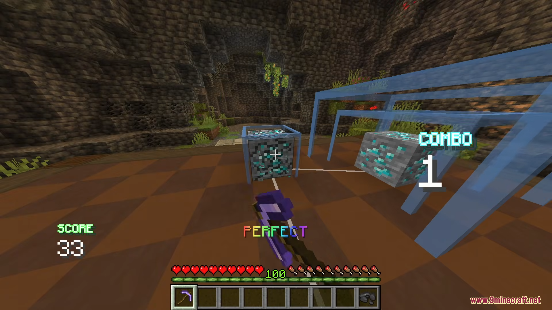 Rhythm Mining Map Screenshot 3 Player mining diamond ore with a pickaxe in Rhythm Mining Map