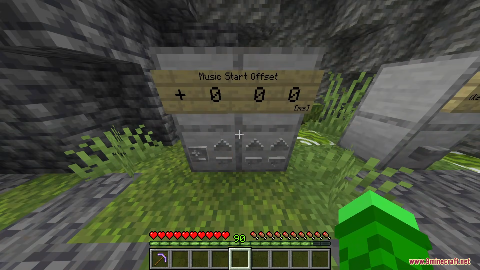Rhythm Mining Map Screenshot 8 Player interacts with a music start offset control panel in Minecraft