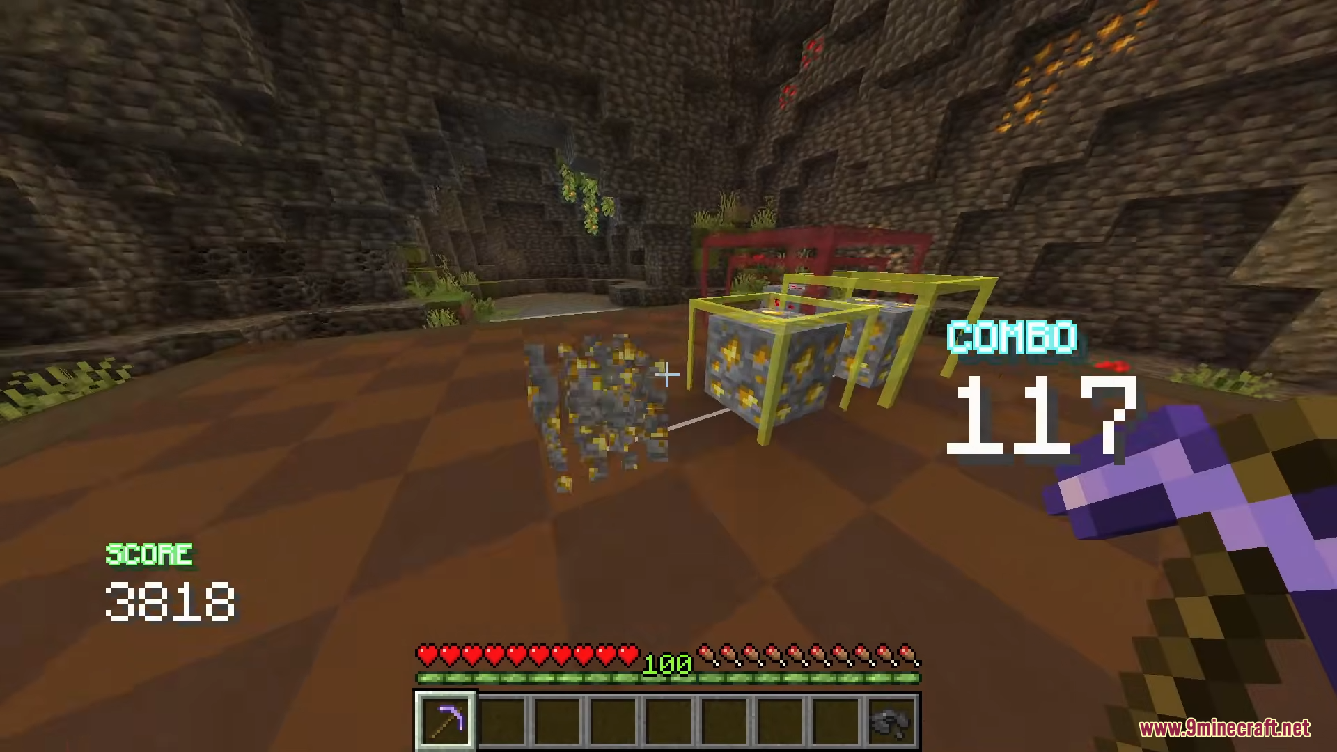 Rhythm Mining Map Screenshot 9 Player mining gold ore on a checkered platform with high combo score